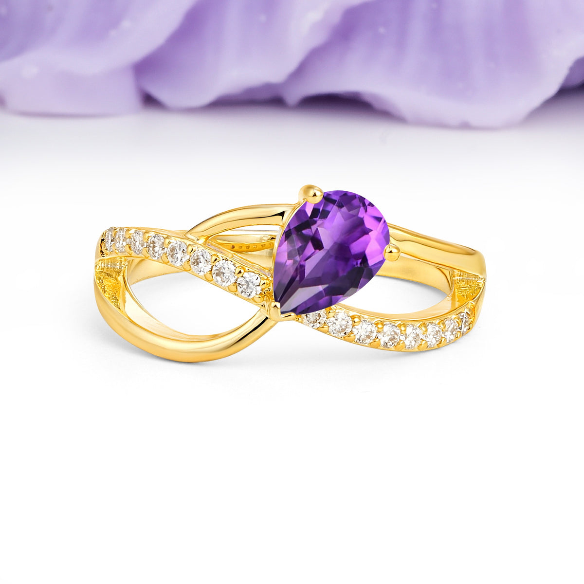 Classic Proposal Infinity Twist Pear Cut Amethyst Engagement Ring - Additional view