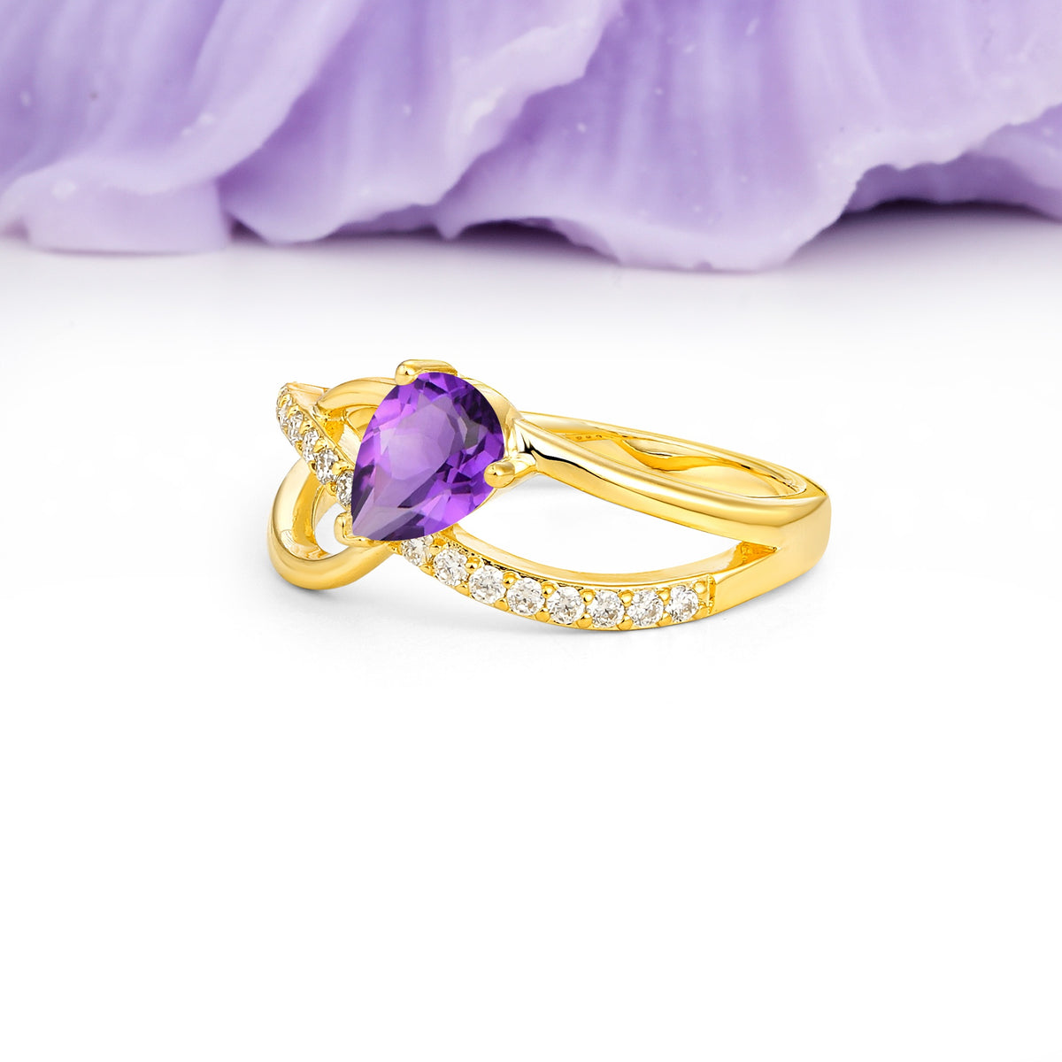 Classic Proposal Infinity Twist Pear Cut Amethyst Engagement Ring - Additional view