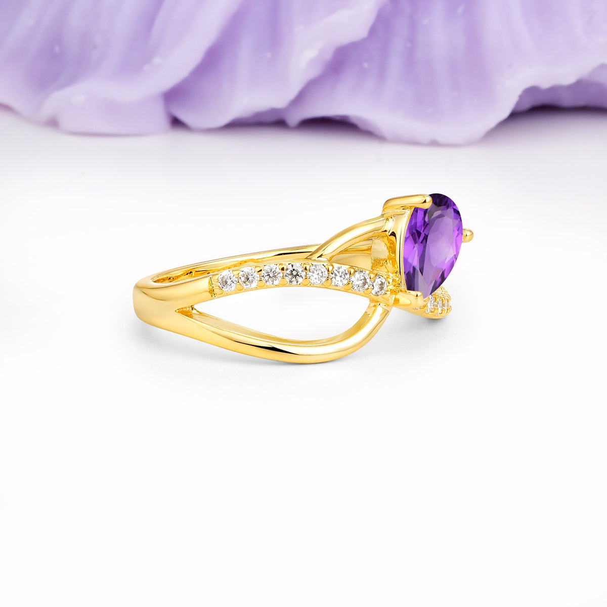 Classic Proposal Infinity Twist Pear Cut Amethyst Engagement Ring - Additional view