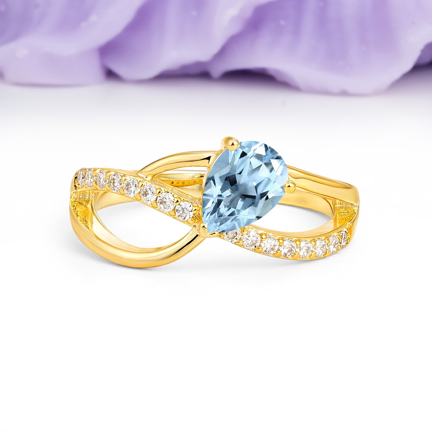 Classic Twisted 3-Prong Pear Cut Aquamarine Engagement Ring - Additional view