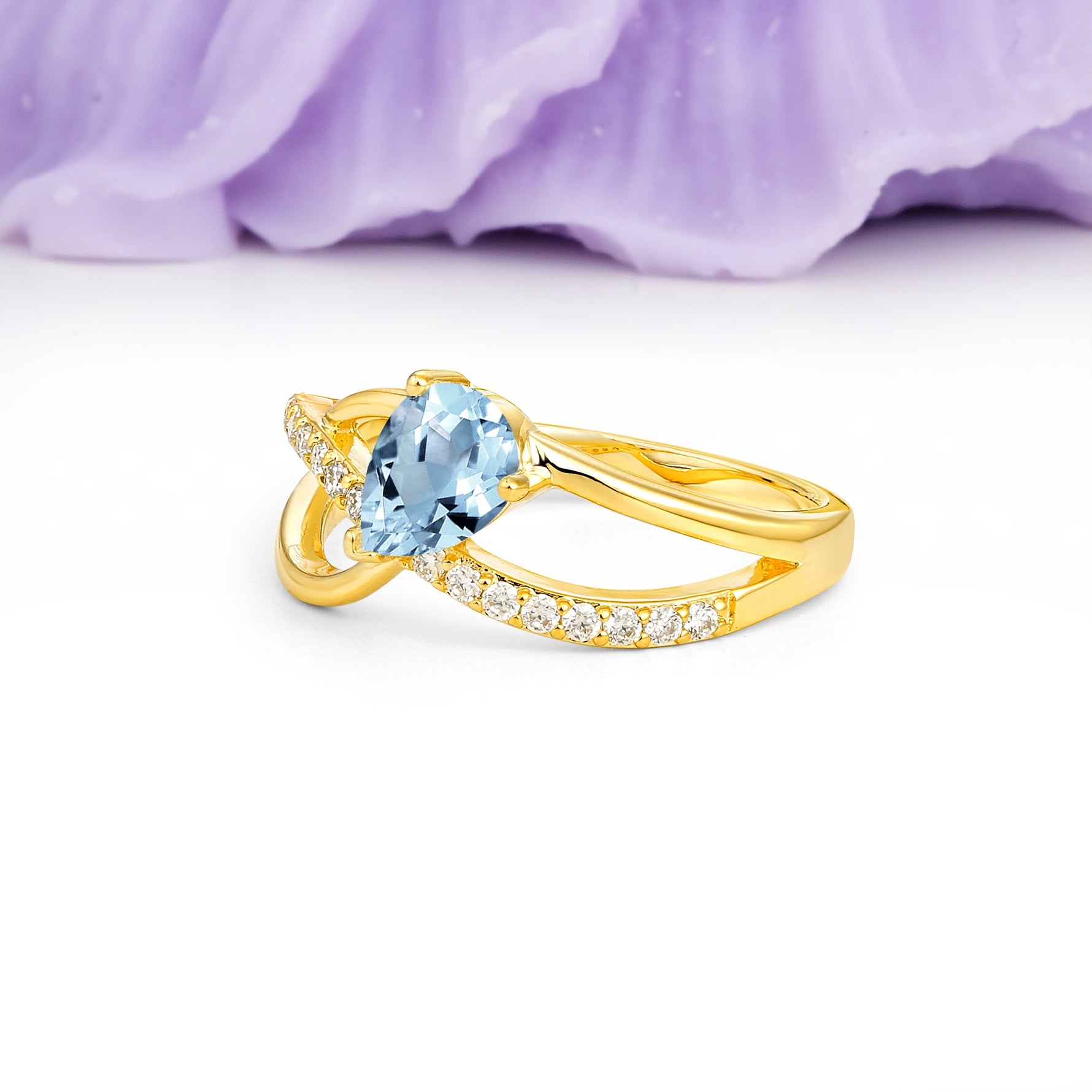 Classic Twisted 3-Prong Pear Cut Aquamarine Engagement Ring - Additional view