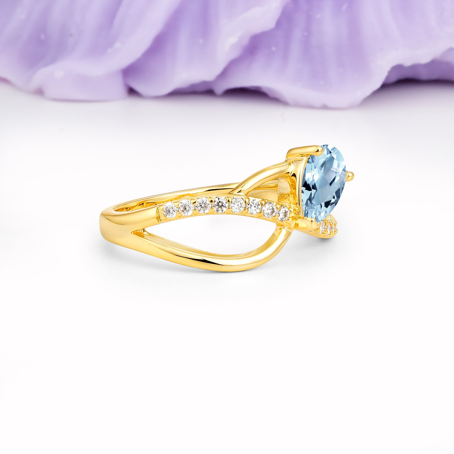 Classic Twisted 3-Prong Pear Cut Aquamarine Engagement Ring - Additional view