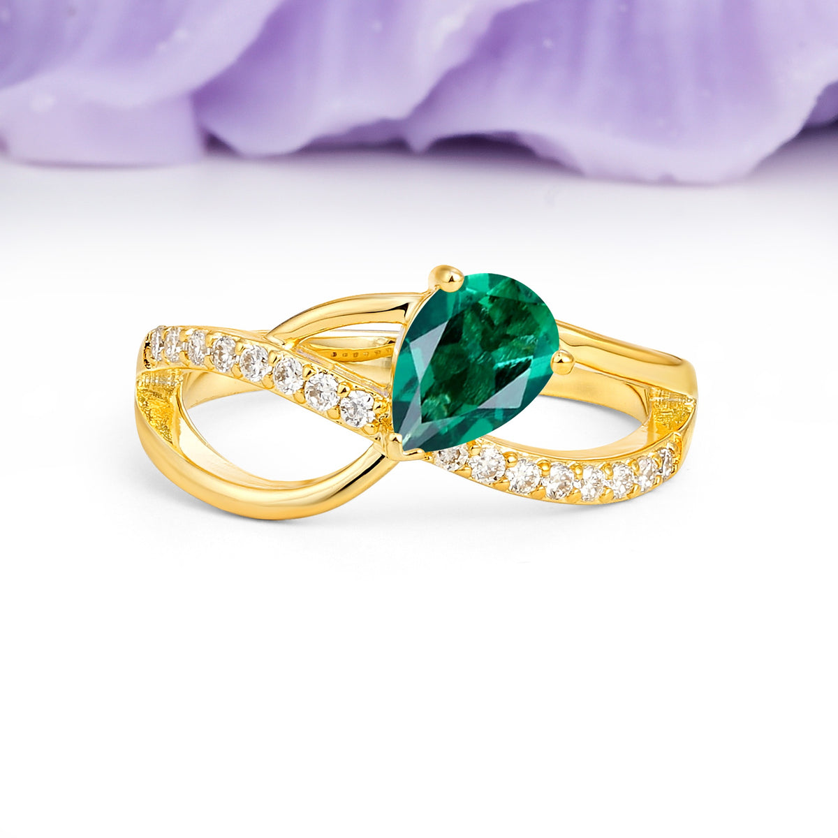 Classic Proposal Infinity Twist Pear Cut Emerald Engagement Ring - Additional view