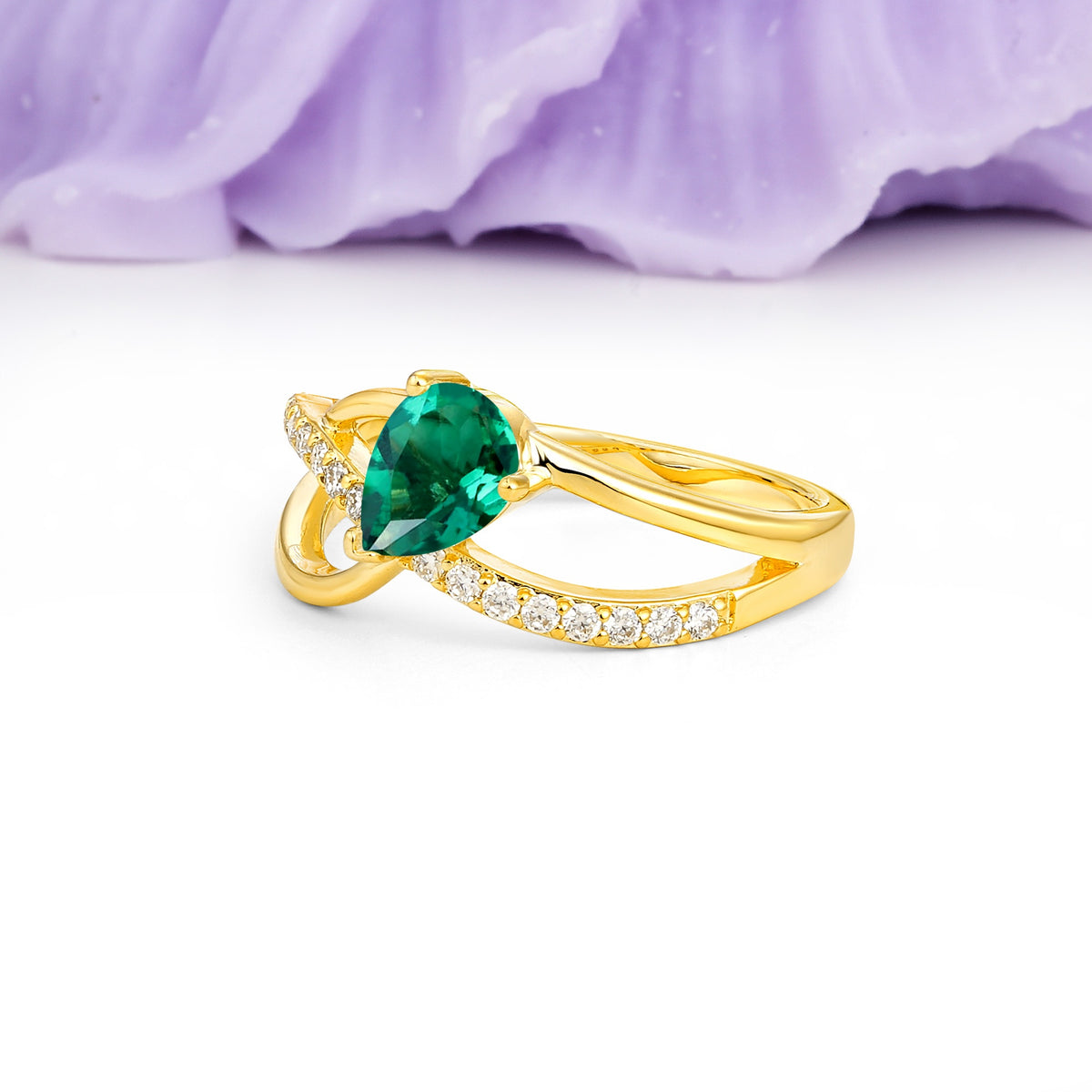 Classic Proposal Infinity Twist Pear Cut Emerald Engagement Ring - Additional view