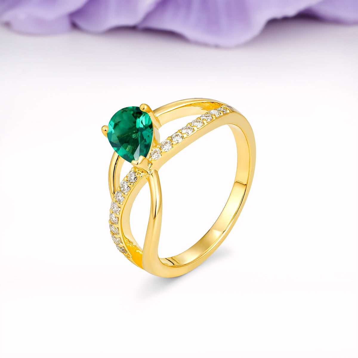 Classic Proposal Infinity Twist Pear Cut Emerald Engagement Ring - Additional view