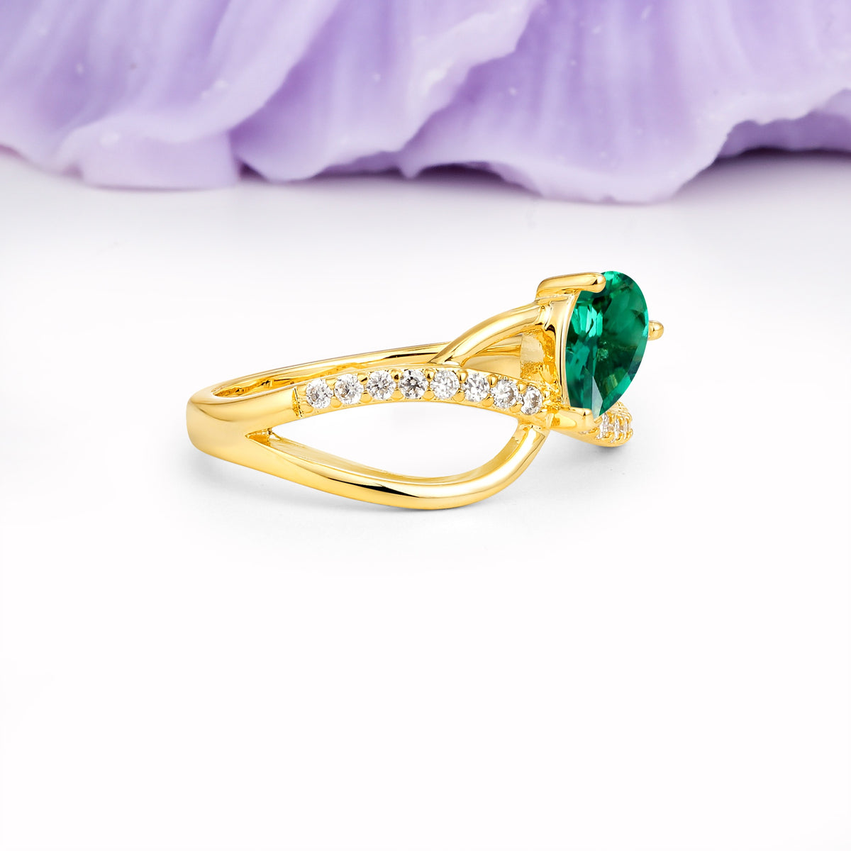 Classic Proposal Infinity Twist Pear Cut Emerald Engagement Ring - Additional view