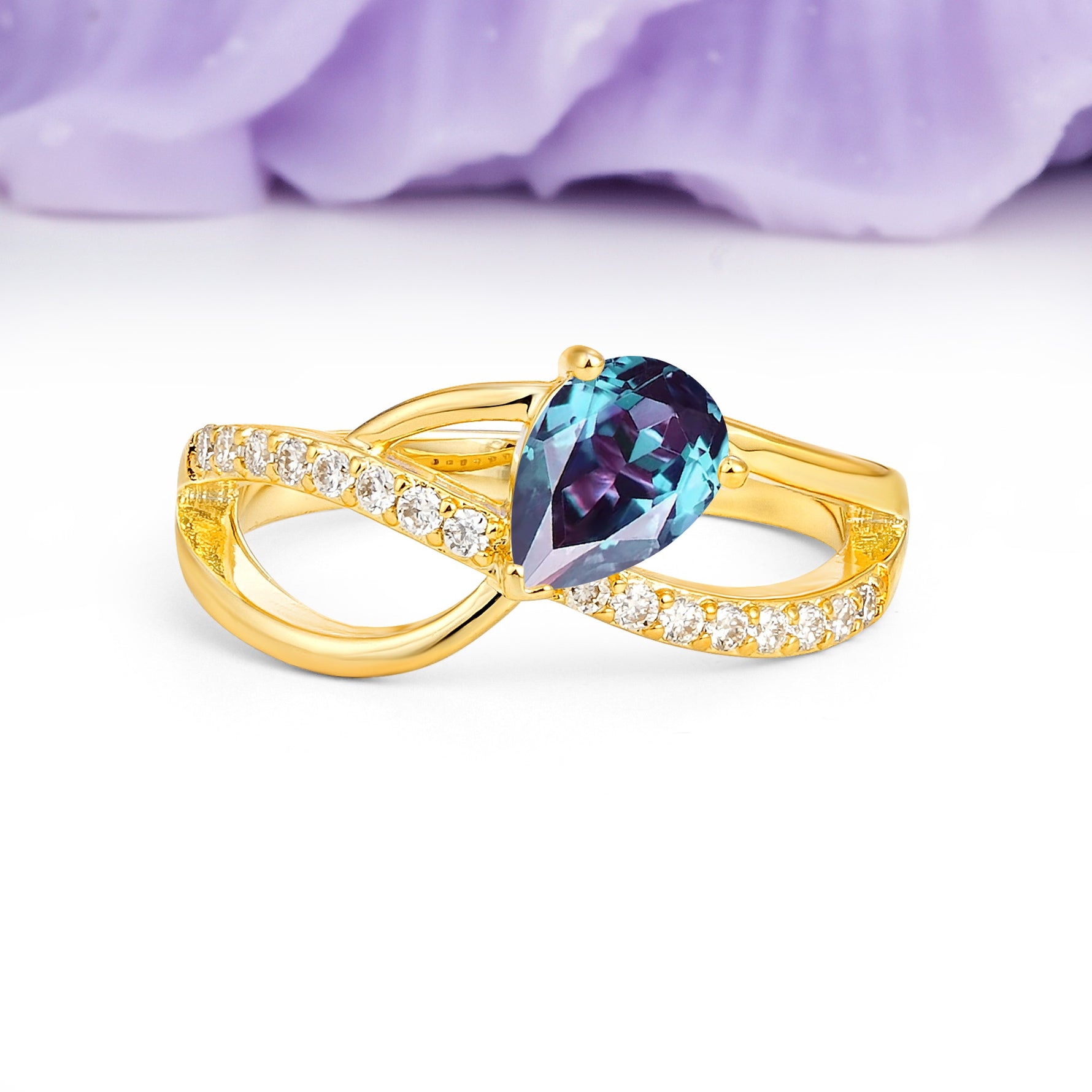 Classic Twisted 3-Prong Pear Cut Alexandrite Engagement Ring - Additional view