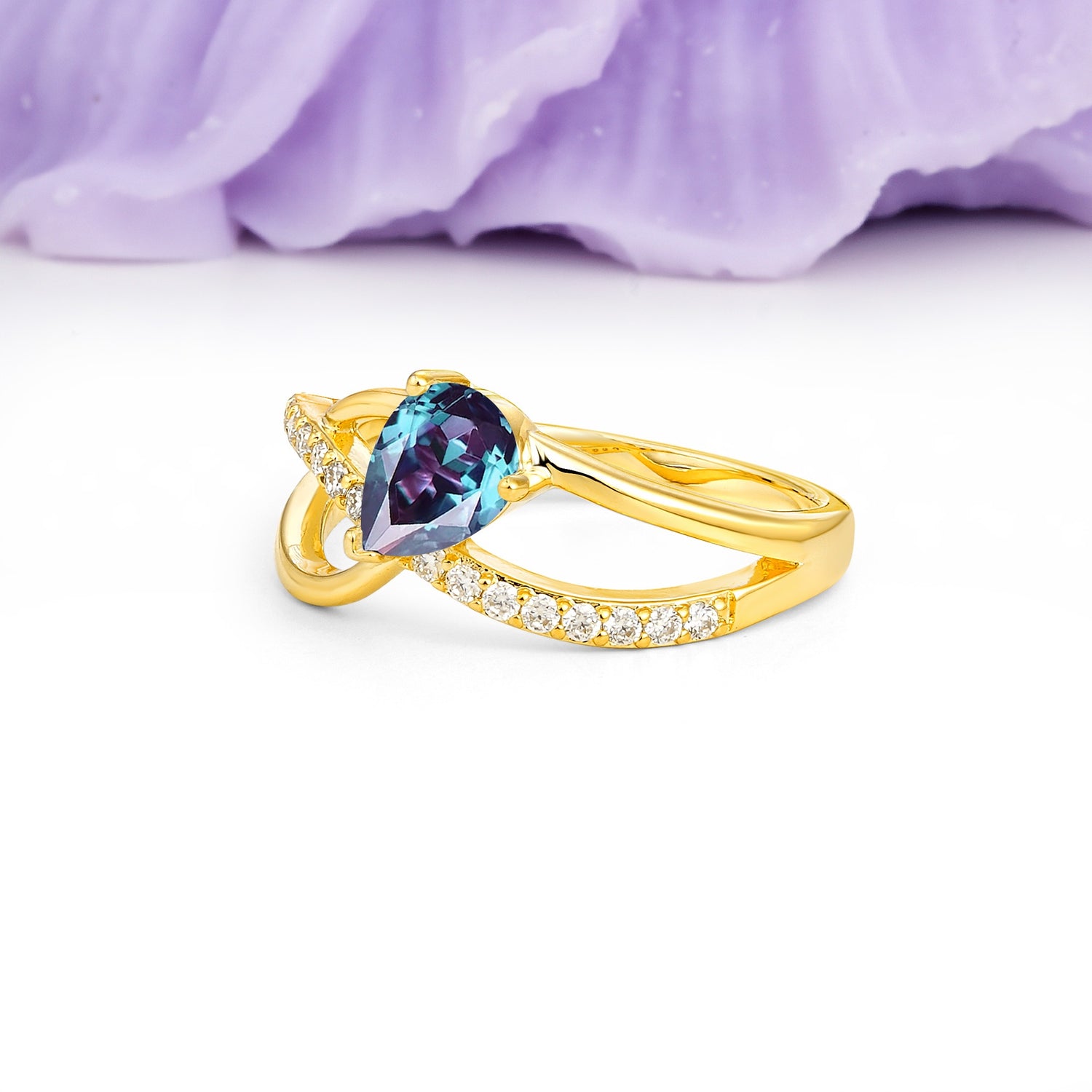 Classic Twisted 3-Prong Pear Cut Alexandrite Engagement Ring - Additional view