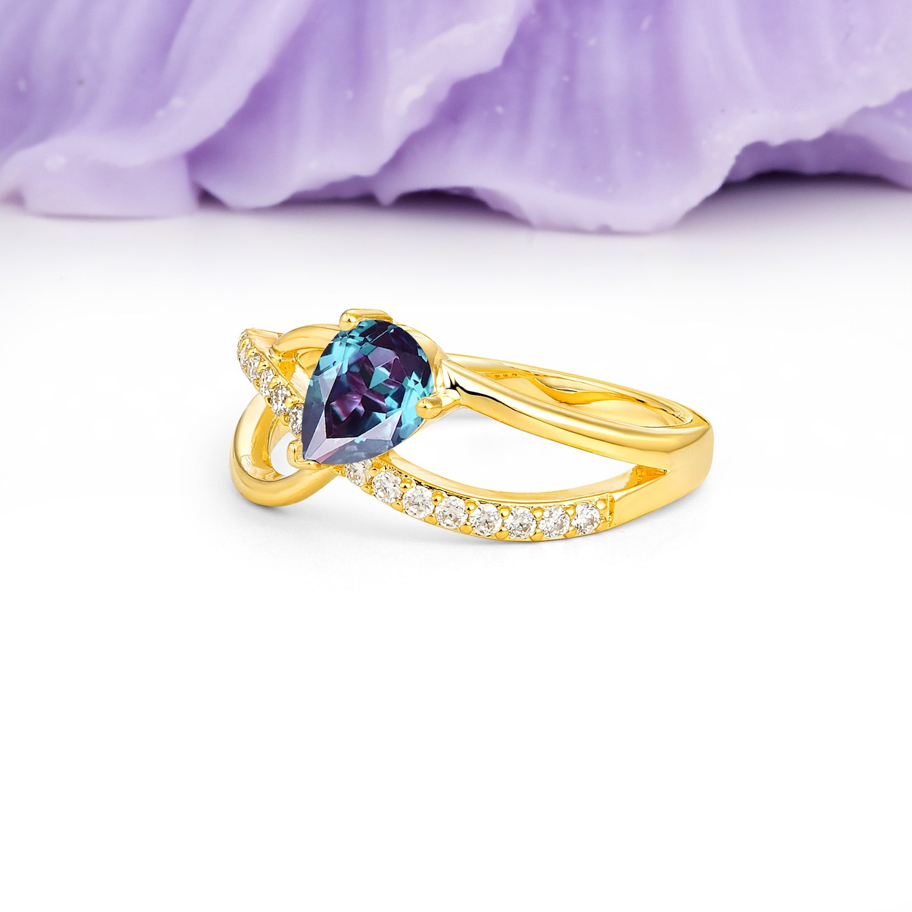 Classic Twisted 3-Prong Pear Cut Alexandrite Engagement Ring - Additional view