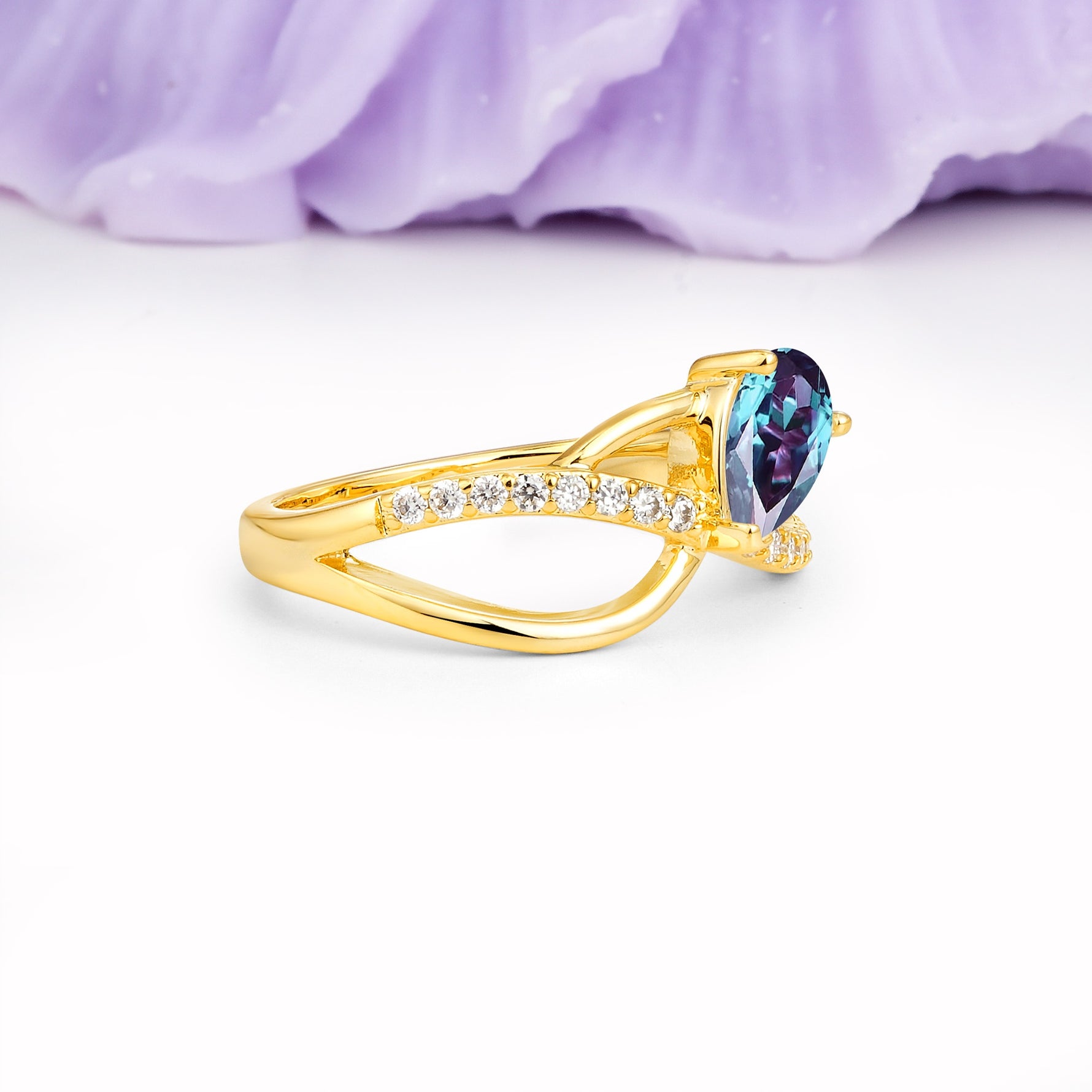 Classic Twisted 3-Prong Pear Cut Alexandrite Engagement Ring - Additional view