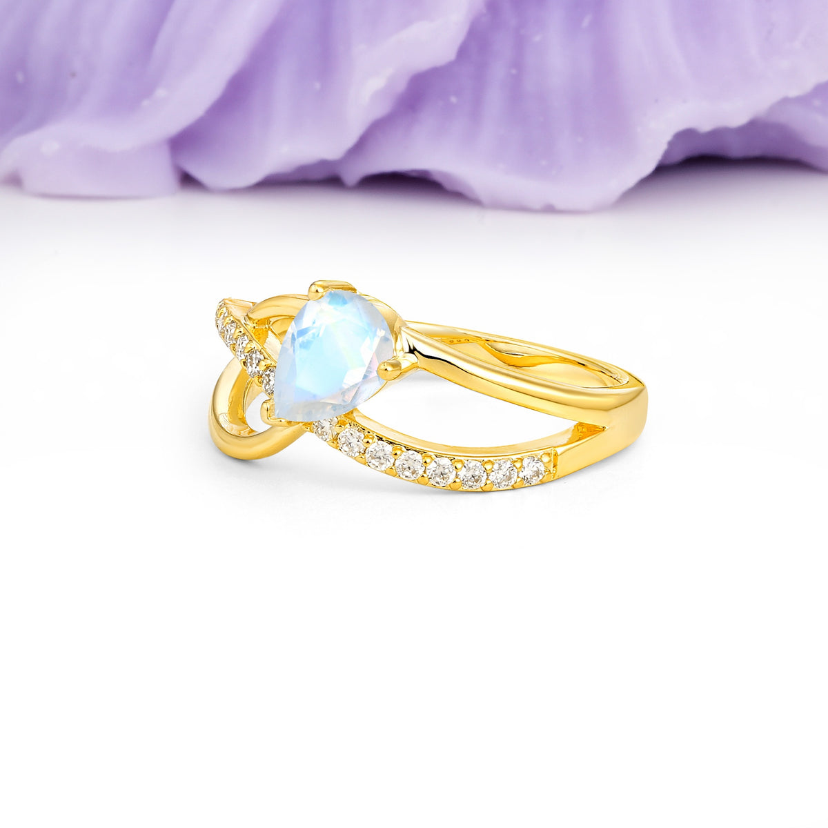 Classic Proposal Infinity Twist Pear Cut Moonstone Engagement Ring - Additional view