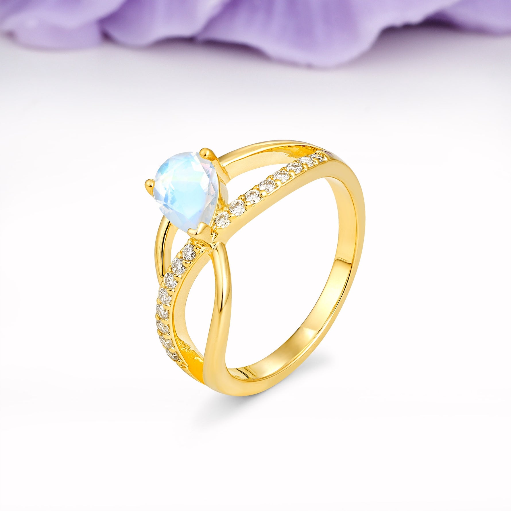 Classic Twisted 3-Prong Pear Cut Moonstone Engagement Ring - Additional view