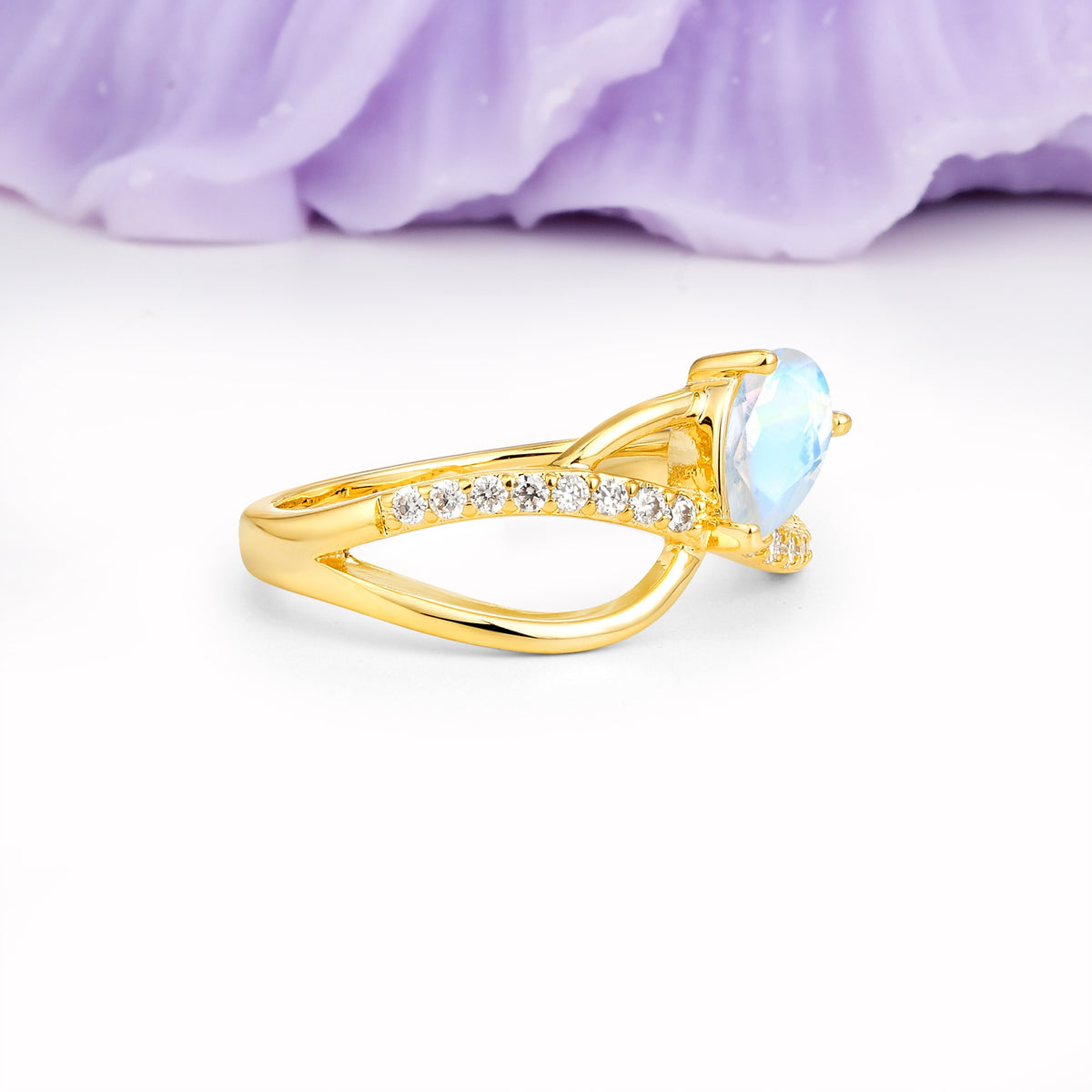 Classic Proposal Infinity Twist Pear Cut Moonstone Engagement Ring - Additional view