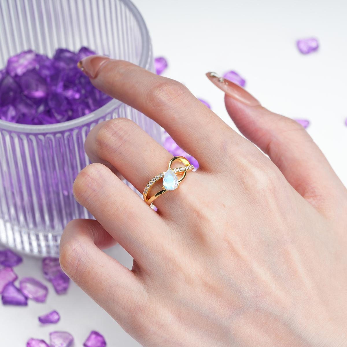 Classic Proposal Infinity Twist Pear Cut Moonstone Engagement Ring - Additional view