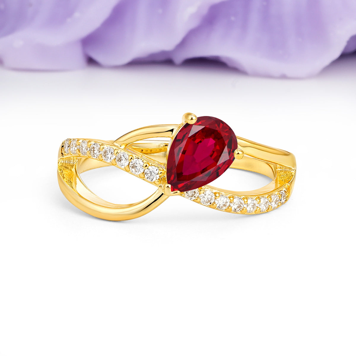 Classic Proposal Infinity Twist Pear Cut Ruby Engagement Ring - Additional view