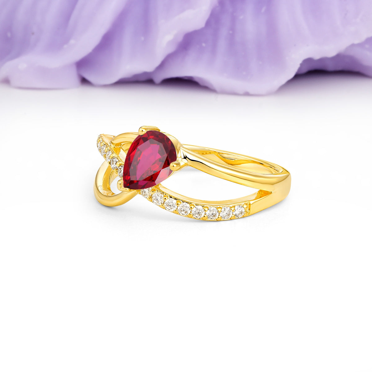 Classic Proposal Infinity Twist Pear Cut Ruby Engagement Ring - Additional view