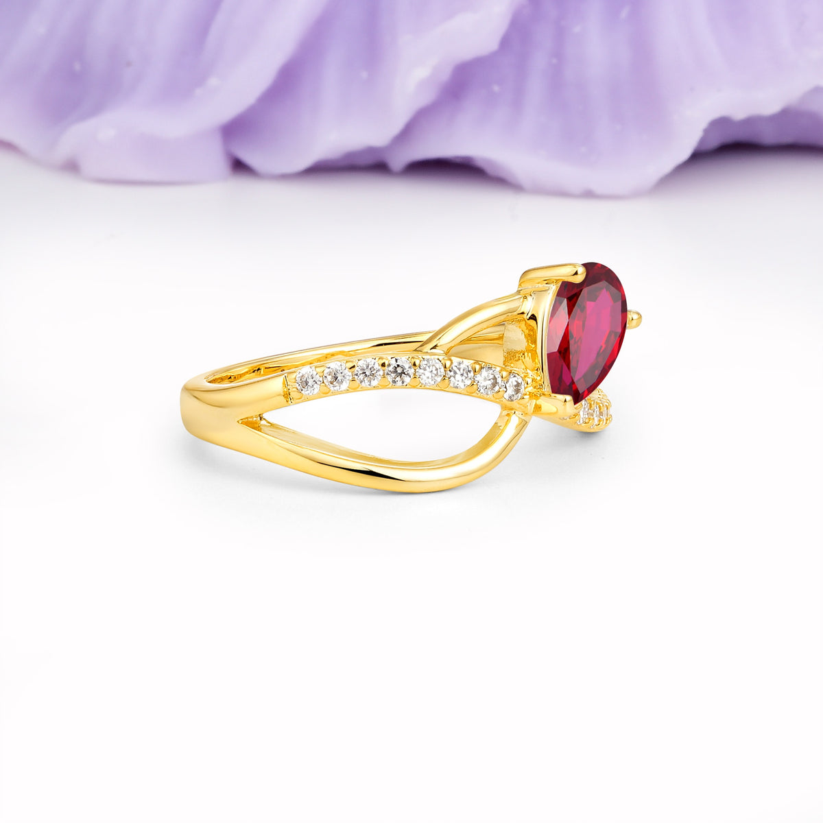 Classic Proposal Infinity Twist Pear Cut Ruby Engagement Ring - Additional view