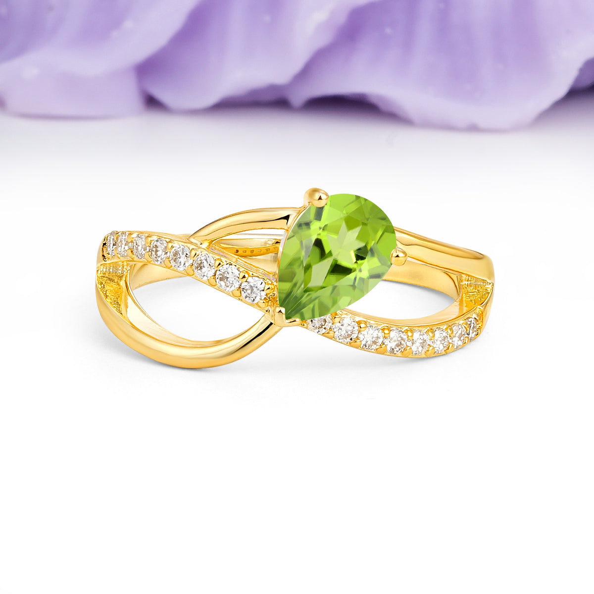 Classic Proposal Infinity Twist Pear Cut Peridot Engagement Ring - Additional view