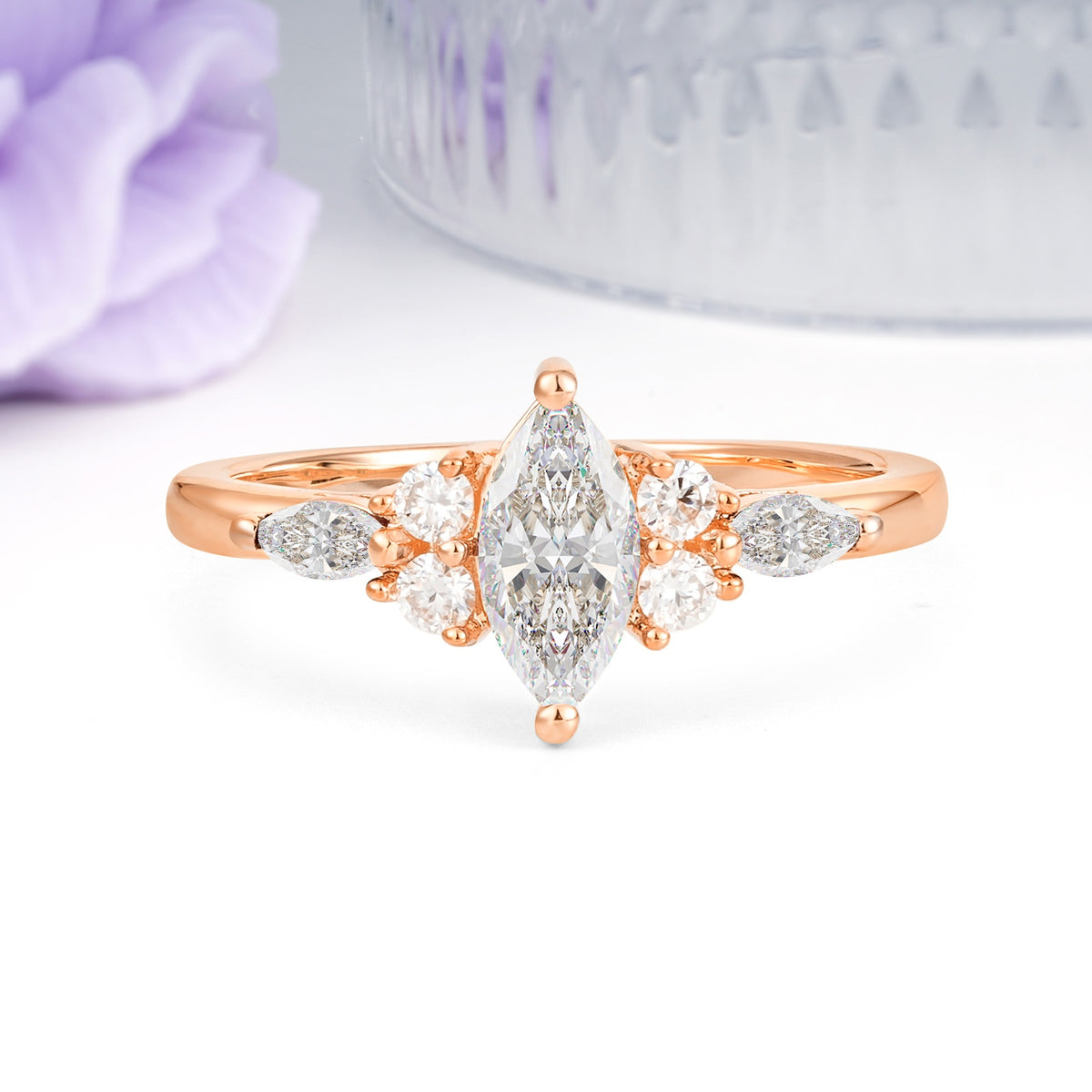 Luxurious 2-Prong Marquise Cut Moissanite Engagement Ring - Additional view