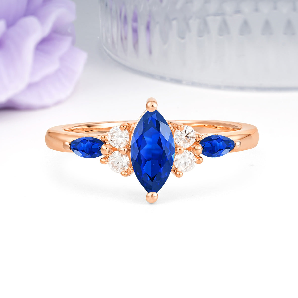 Luxurious 2-Prong Marquise Cut Sapphire Engagement Ring - Additional view