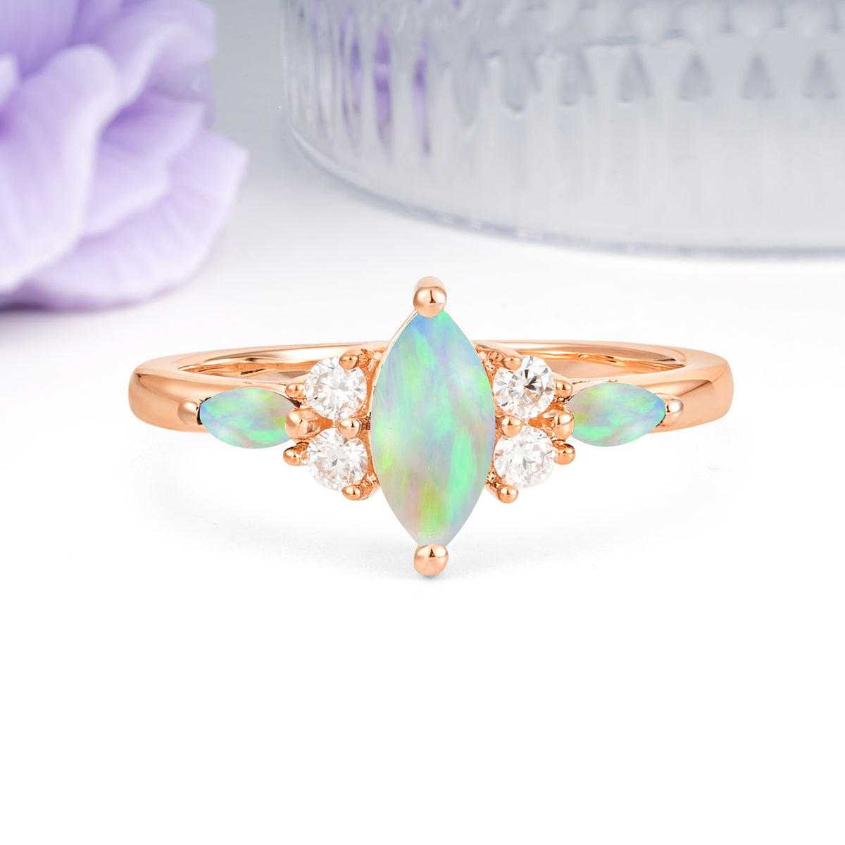 Luxurious 2-Prong Marquise Cut Fire Opal Engagement Ring - Additional view