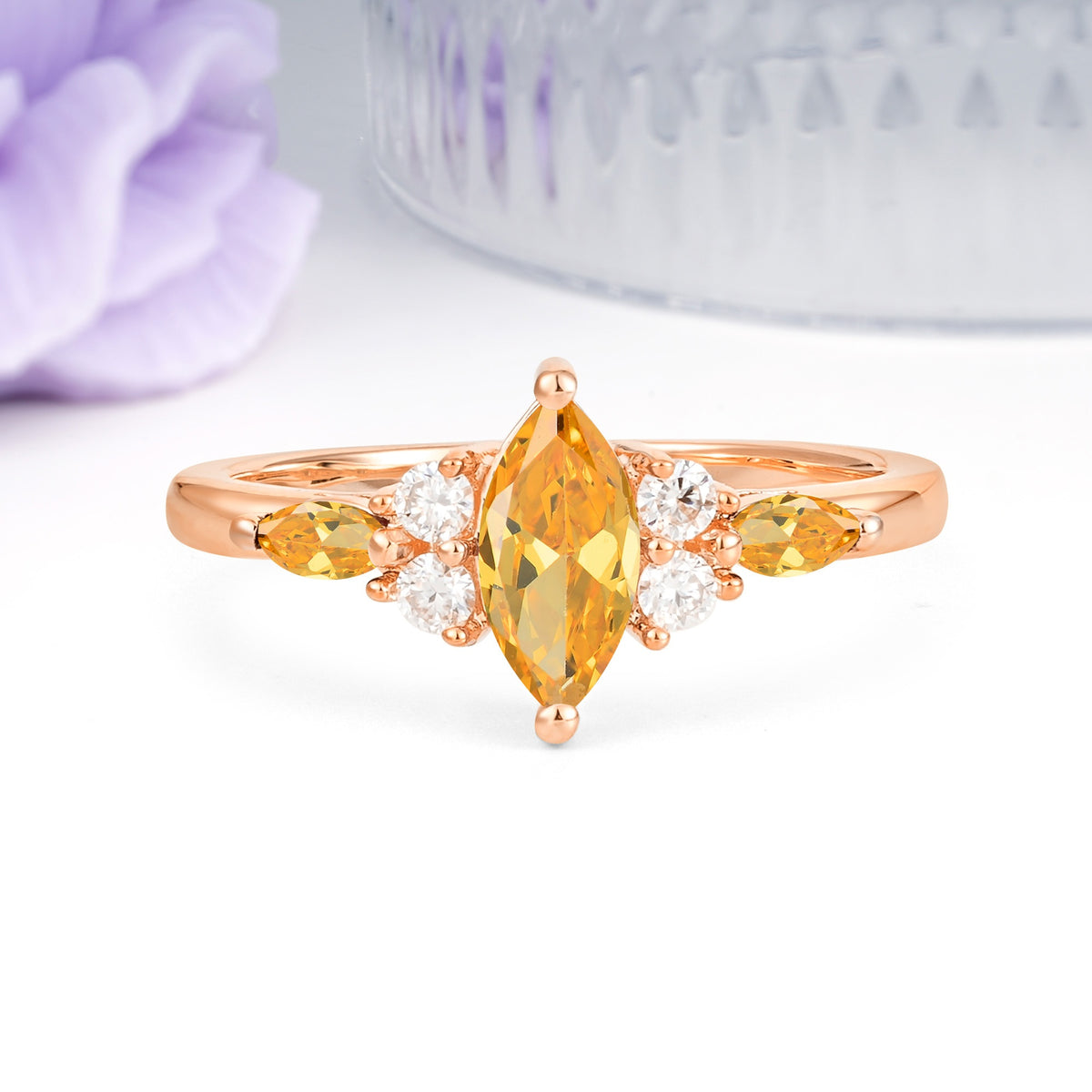 Luxurious 2-Prong Marquise Cut Citrine Engagement Ring - Additional view
