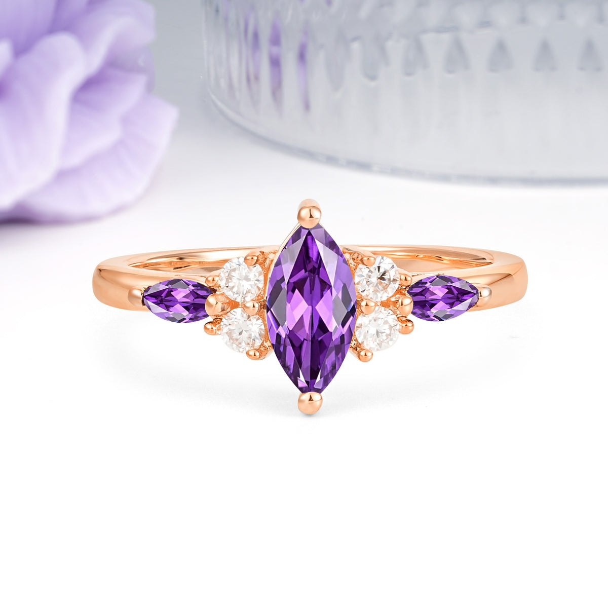 Luxurious 2-Prong Marquise Cut Amethyst Engagement Ring - Additional view