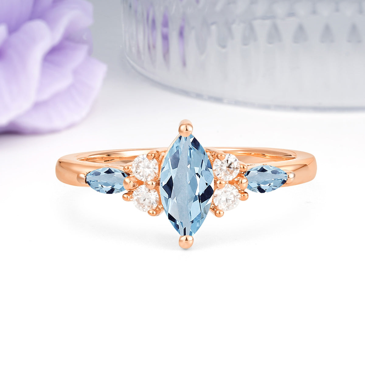 Luxurious 2-Prong Marquise Cut Aquamarine Engagement Ring - Additional view