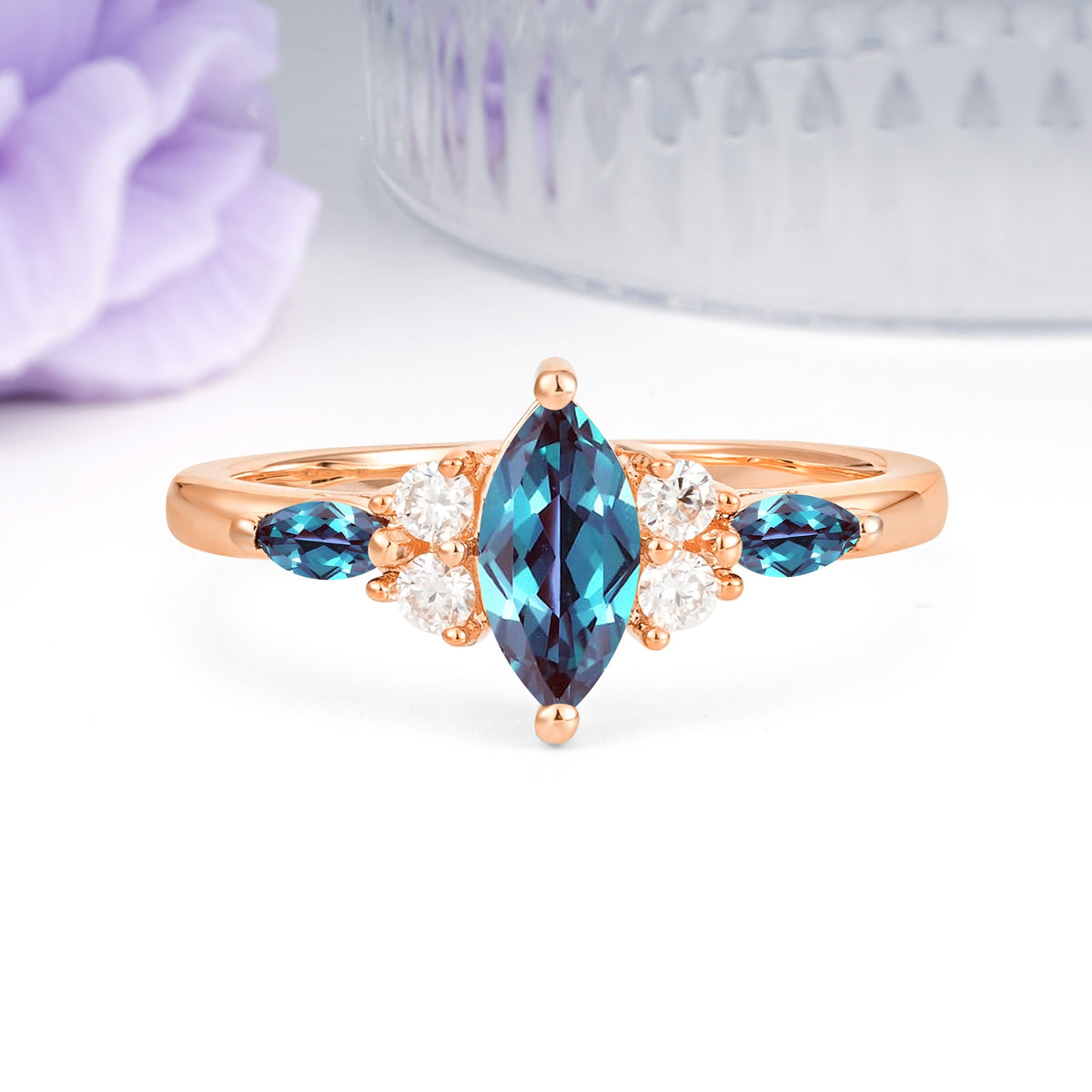 Luxurious 2-Prong Marquise Cut Alexandrite Engagement Ring - Additional view