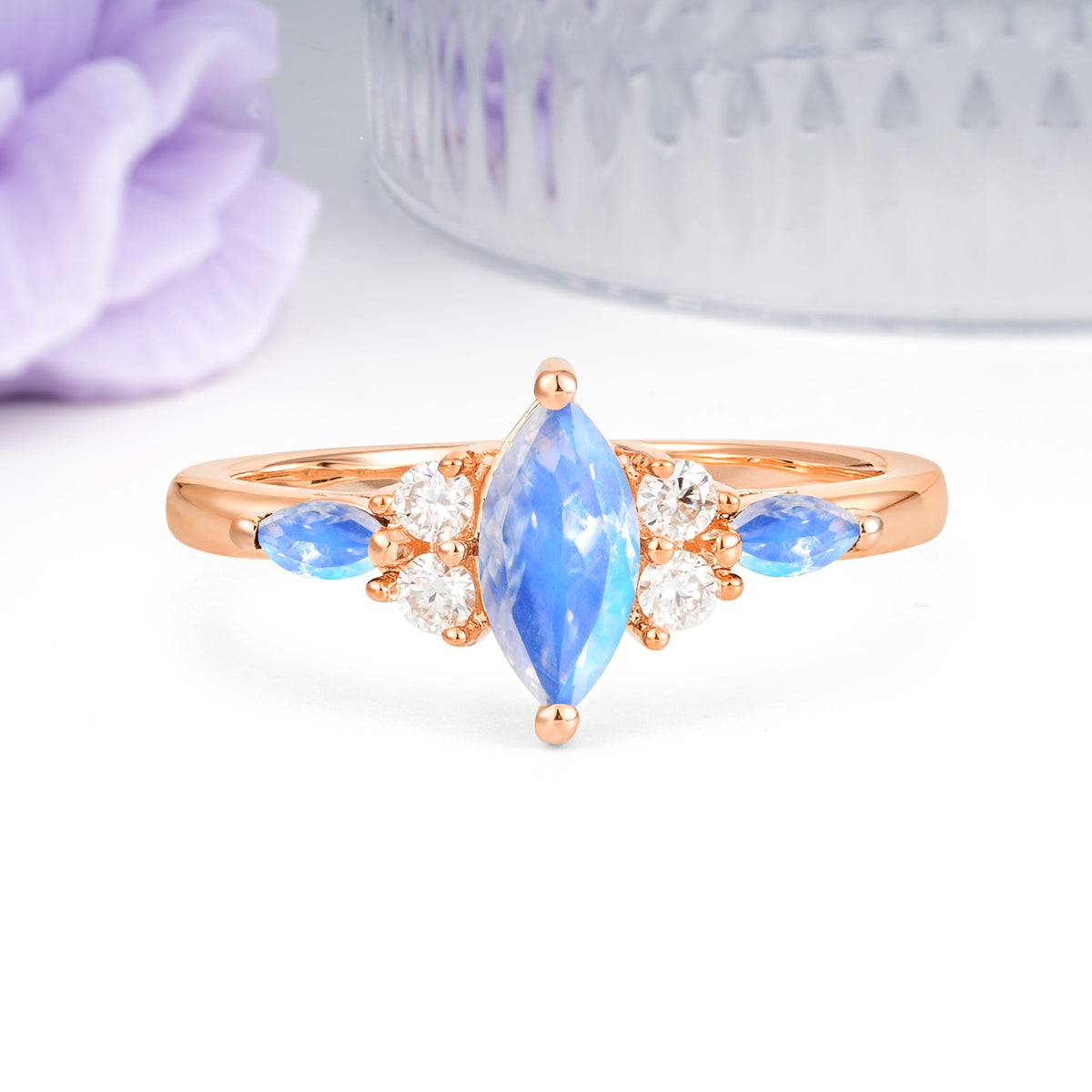 Luxurious 2-Prong Marquise Cut Moonstone Engagement Ring - Additional view