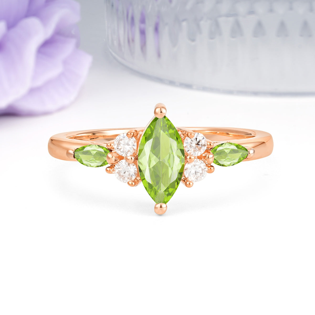 Luxurious 2-Prong Marquise Cut Peridot Engagement Ring - Additional view