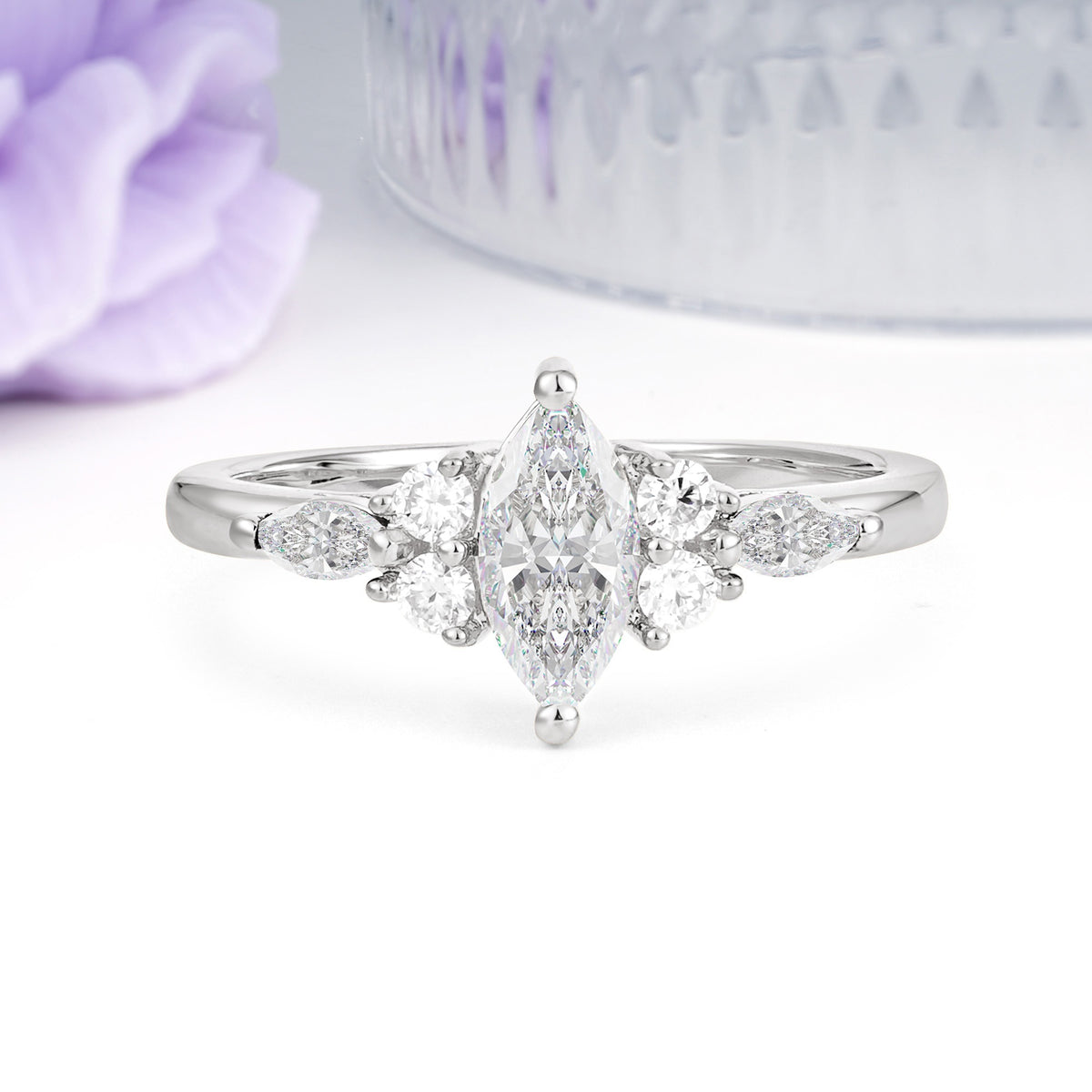 Luxurious 2-Prong Marquise Cut Moissanite Engagement Ring - Additional view