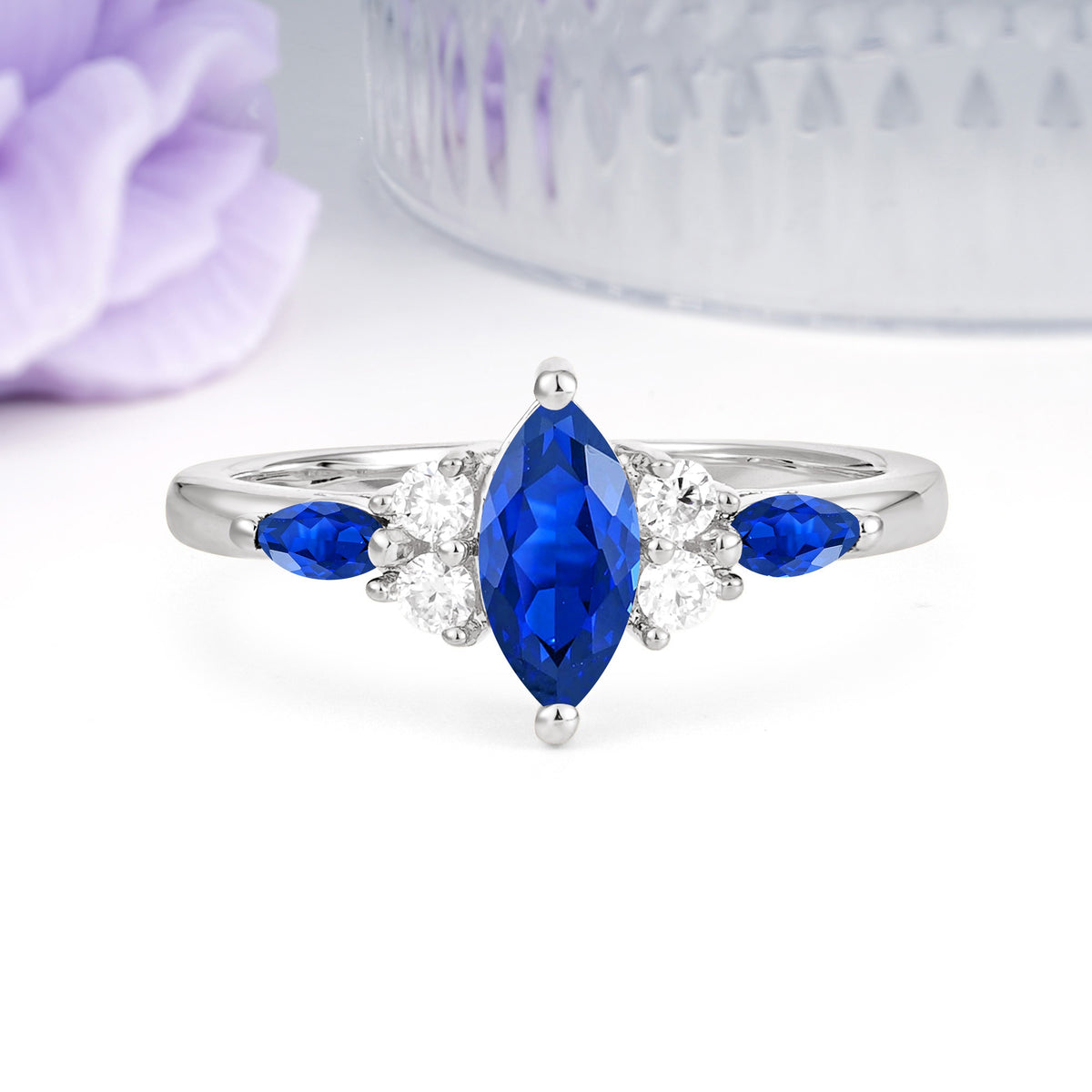 Luxurious 2-Prong Marquise Cut Sapphire Engagement Ring - Additional view