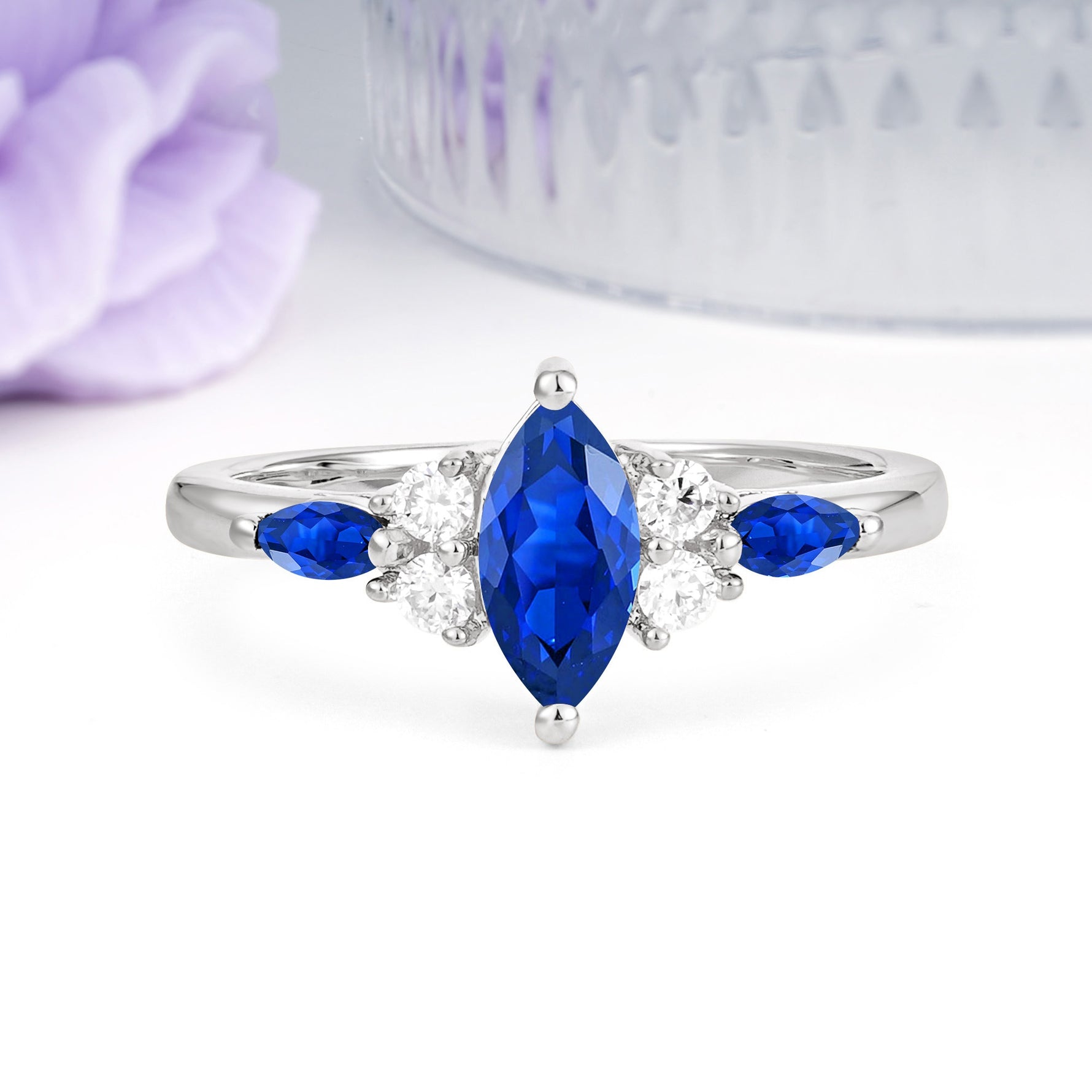 Luxurious 2-Prong Marquise Cut Sapphire Engagement Ring - Additional view