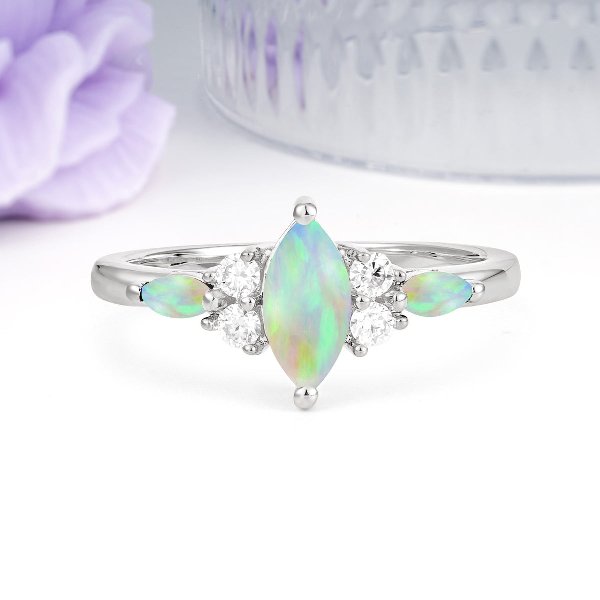 Luxurious 2-Prong Marquise Cut Fire Opal Engagement Ring - Additional view