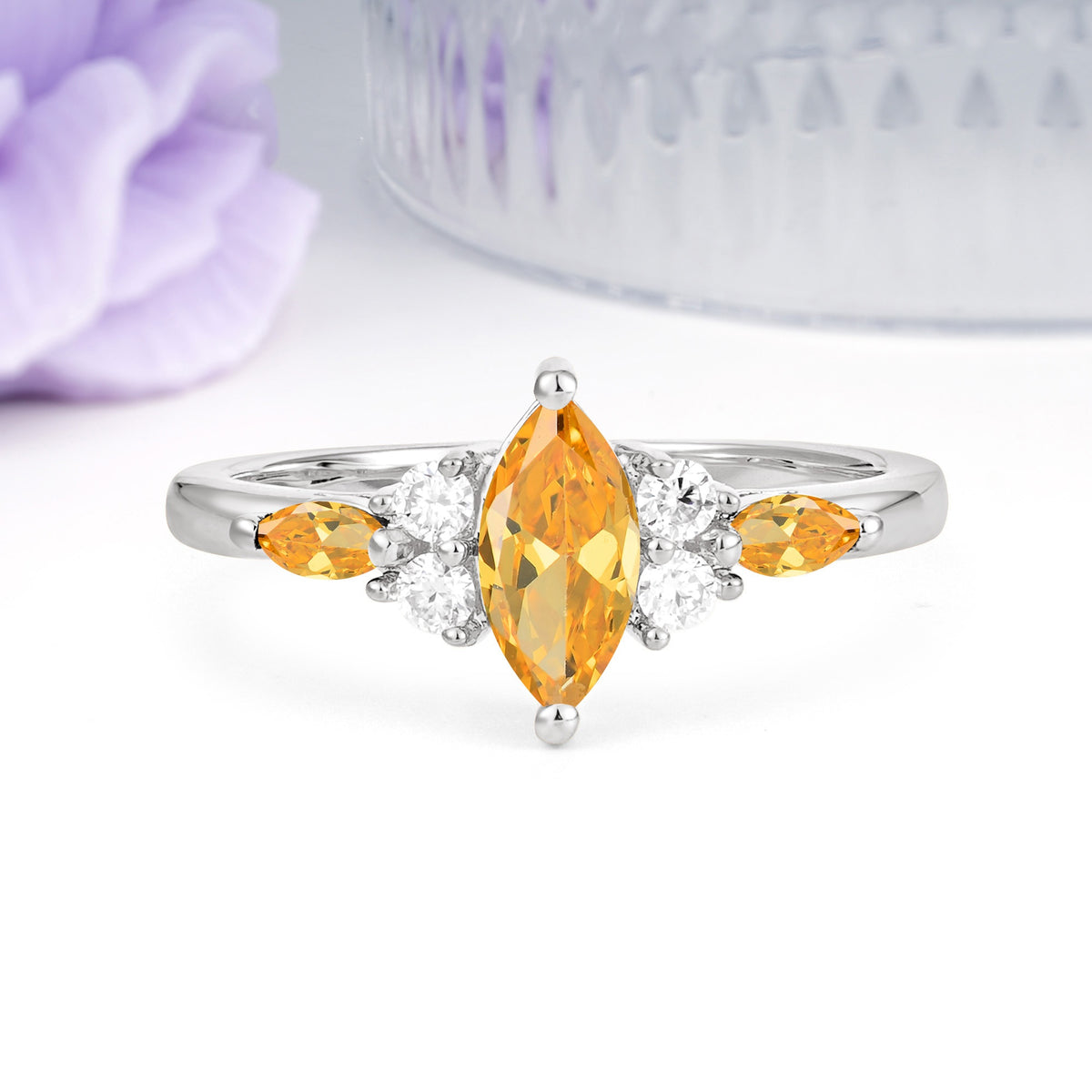 Luxurious 2-Prong Marquise Cut Citrine Engagement Ring - Additional view