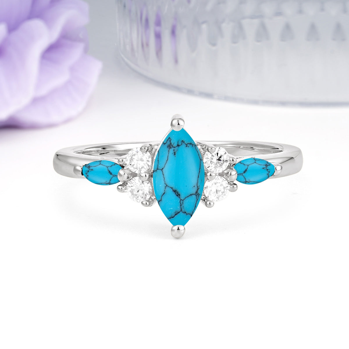 Luxurious 2-Prong Marquise Cut Turquoise Engagement Ring - Additional view