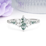 Luxurious 2-Prong Marquise Cut Moss Agate Engagement Ring - Additional view
