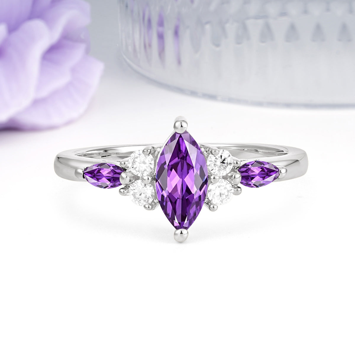 Luxurious 2-Prong Marquise Cut Amethyst Engagement Ring - Additional view