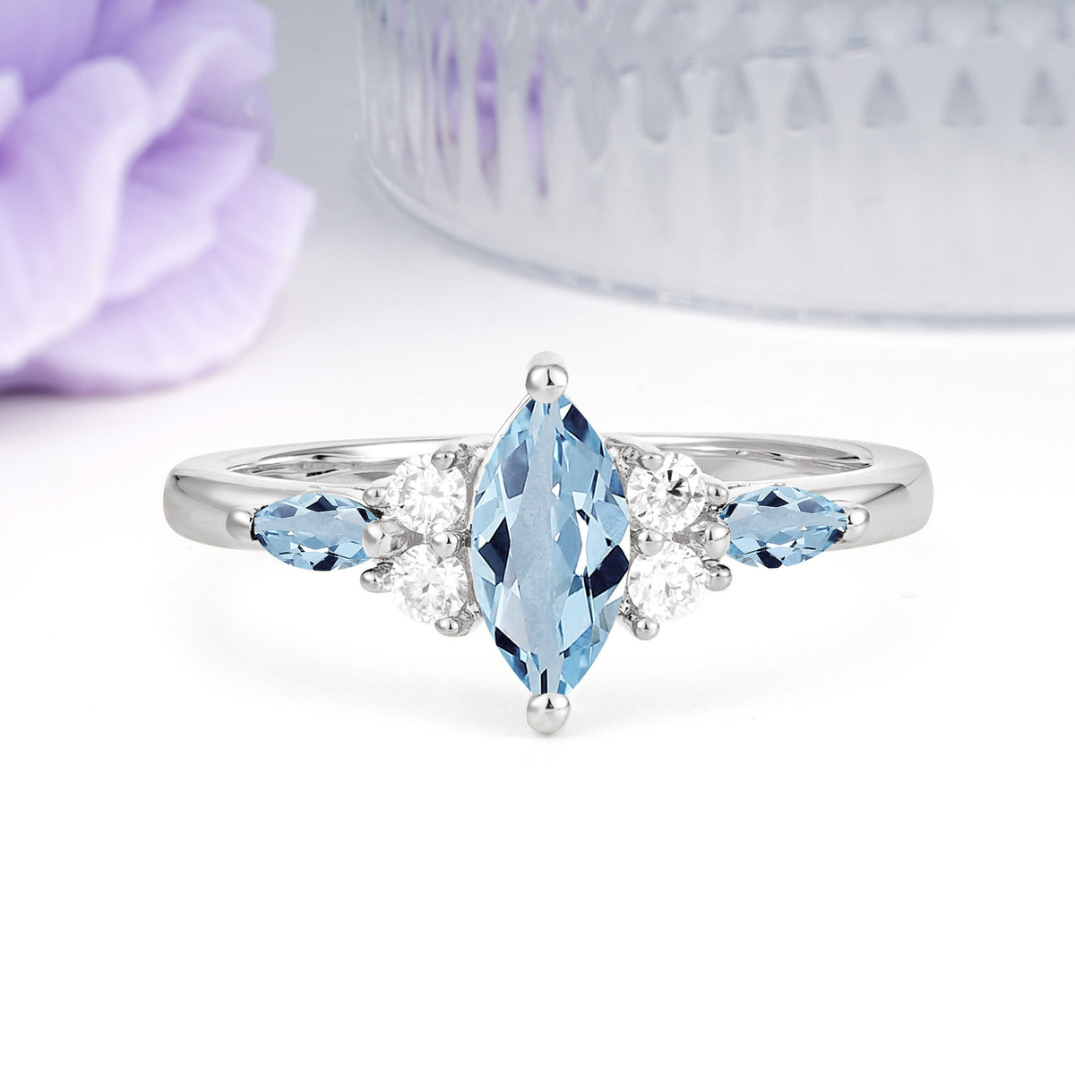 Luxurious 2-Prong Marquise Cut Aquamarine Engagement Ring - Additional view