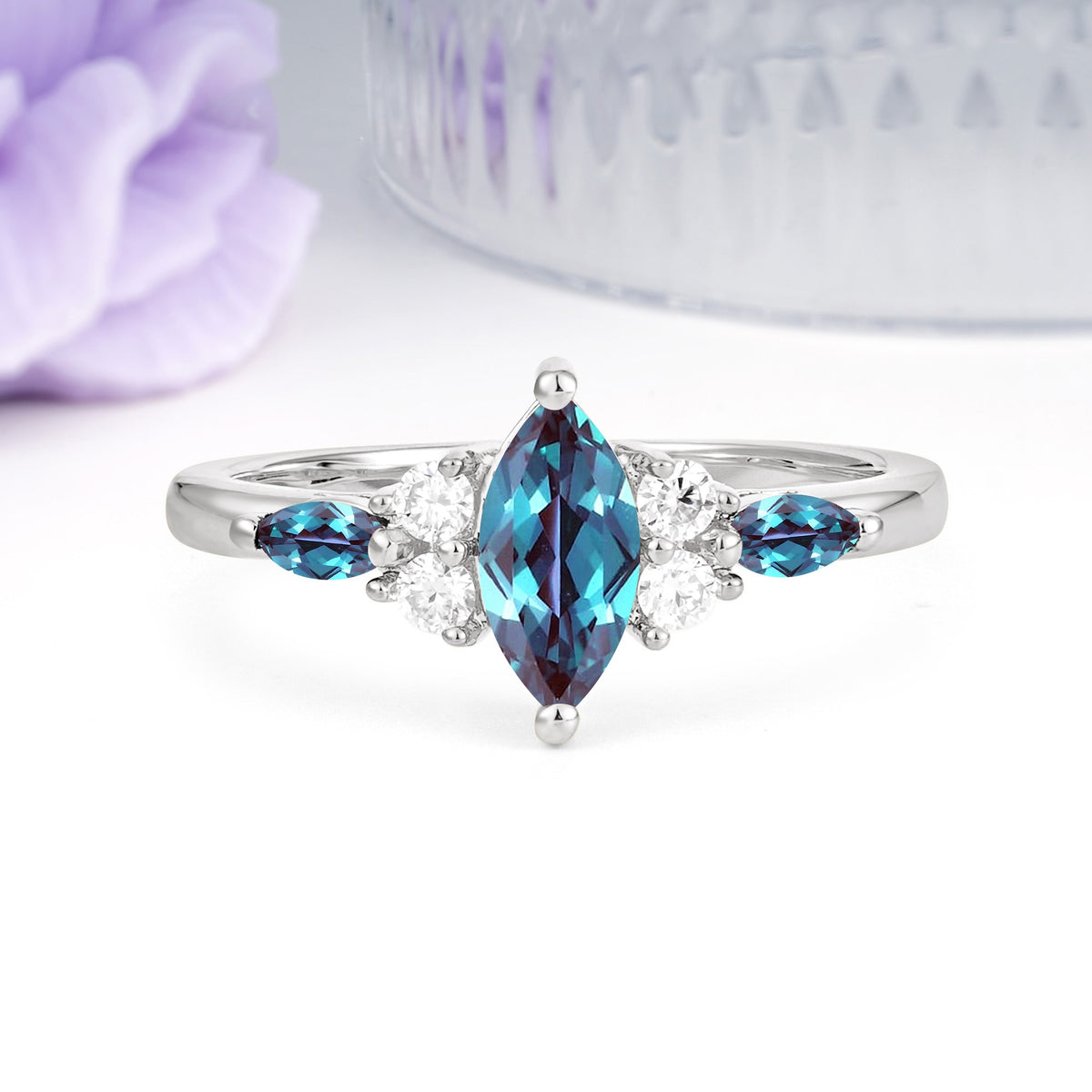 Luxurious 2-Prong Marquise Cut Alexandrite Engagement Ring - Additional view