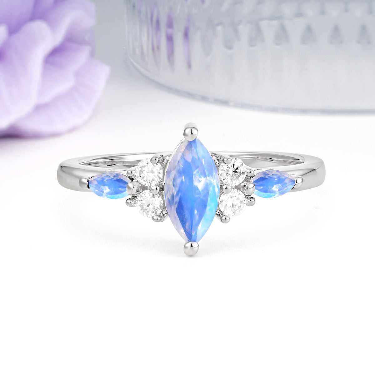 Luxurious 2-Prong Marquise Cut Moonstone Engagement Ring - Additional view