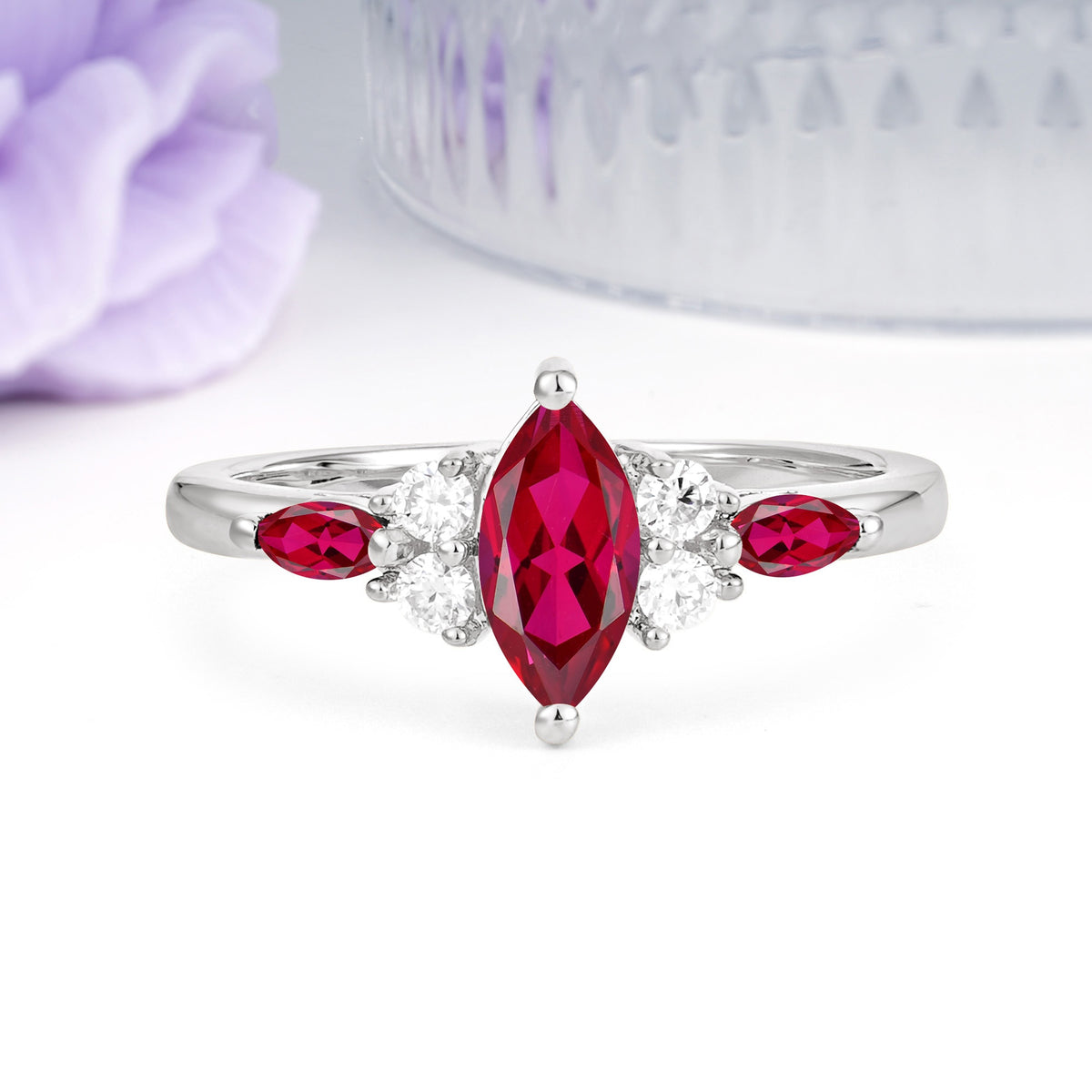 Luxurious 2-Prong Marquise Cut Ruby Engagement Ring - Additional view