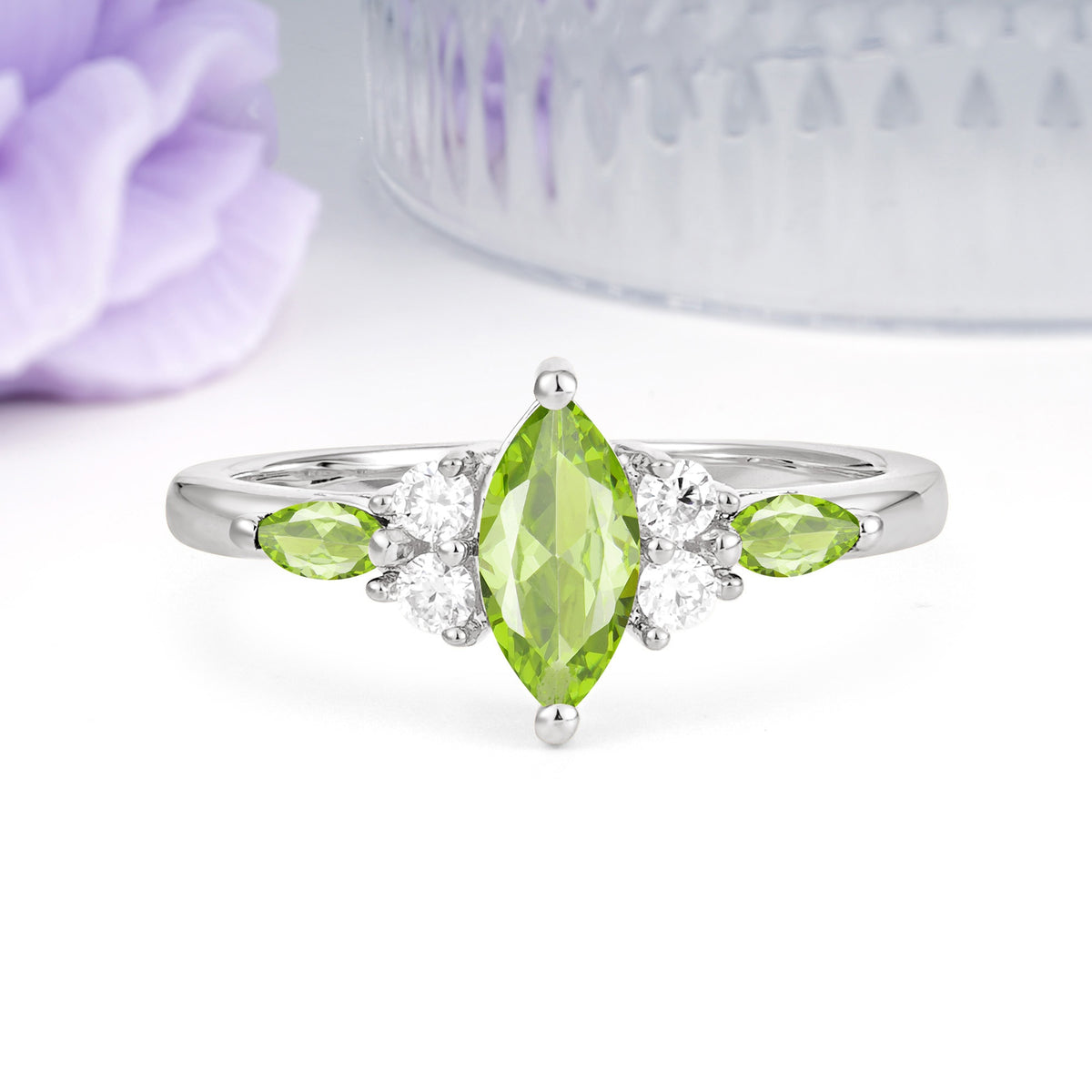 Luxurious 2-Prong Marquise Cut Peridot Engagement Ring - Additional view