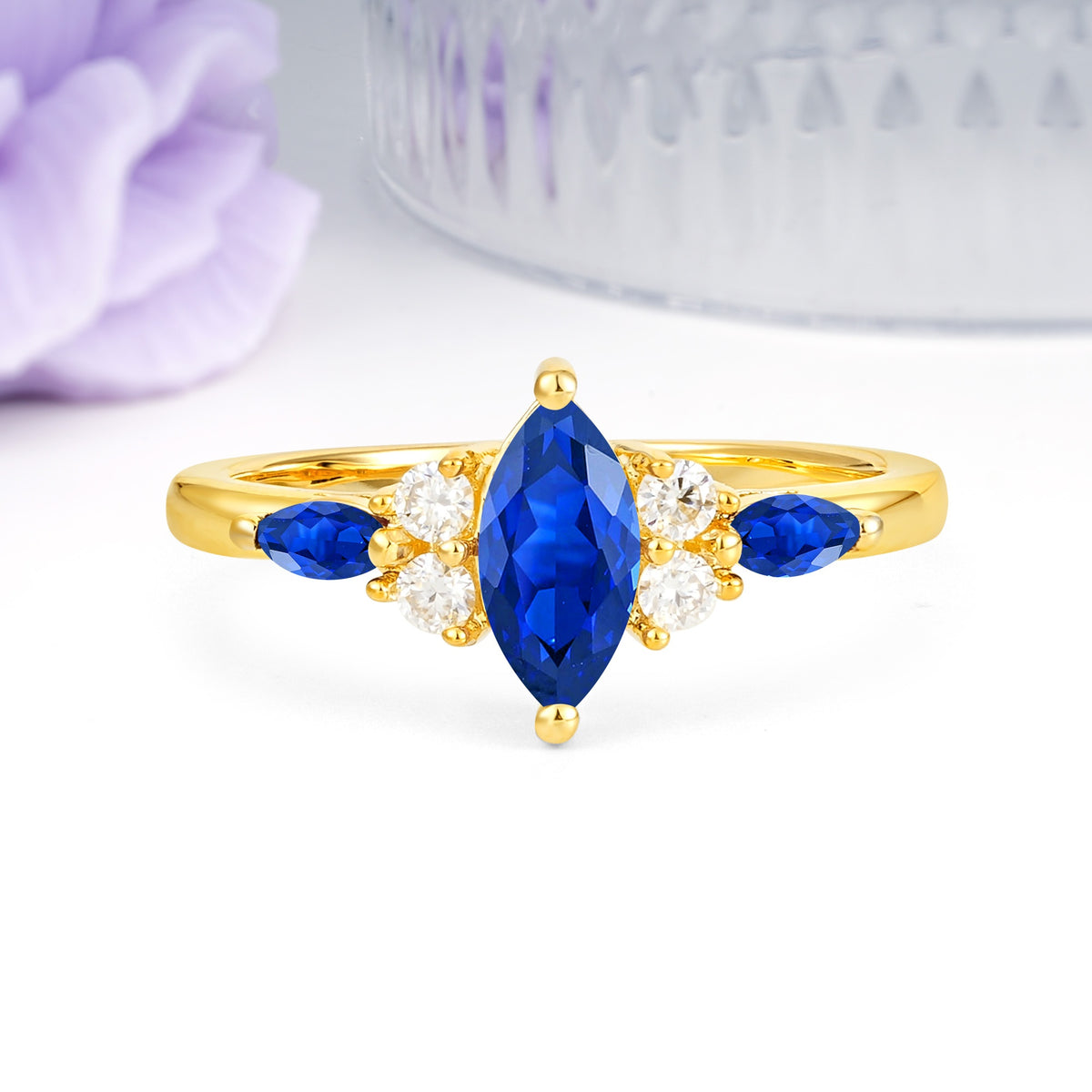 Luxurious 2-Prong Marquise Cut Sapphire Engagement Ring - Additional view