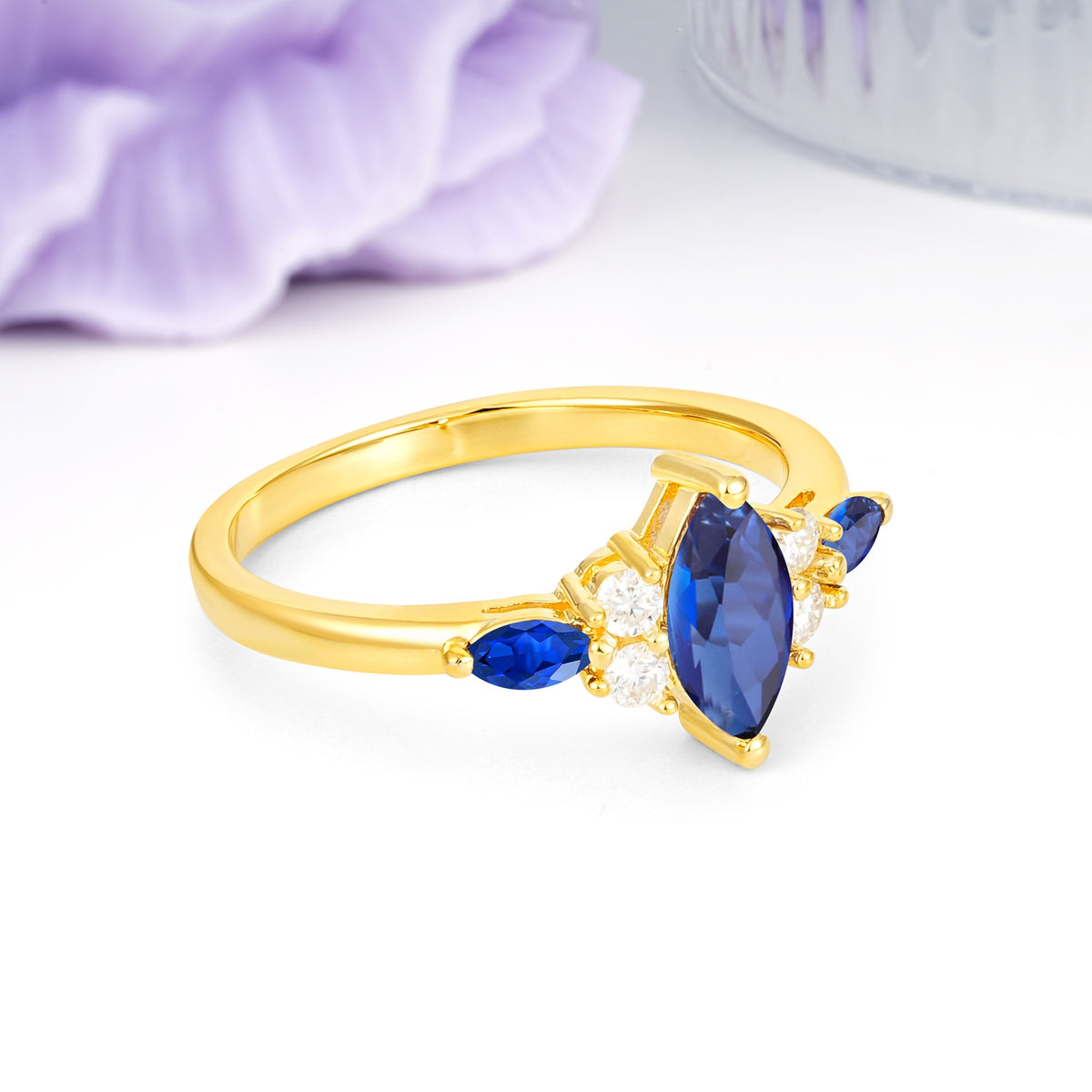 Luxurious 2-Prong Marquise Cut Sapphire Engagement Ring - Additional view
