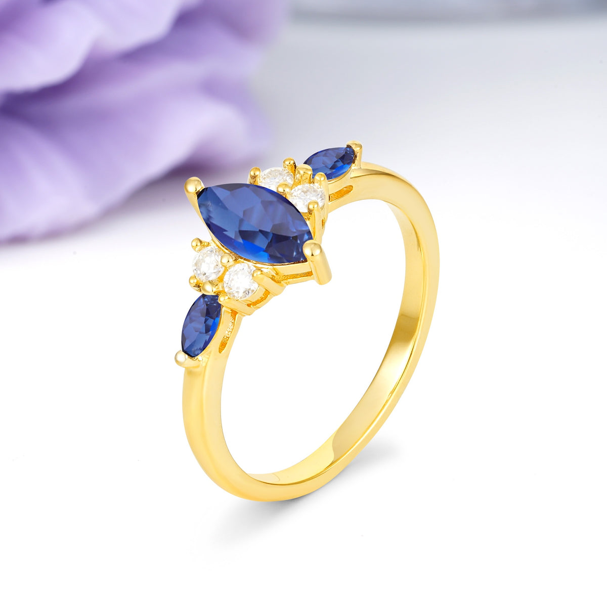 Luxurious 2-Prong Marquise Cut Sapphire Engagement Ring - Additional view
