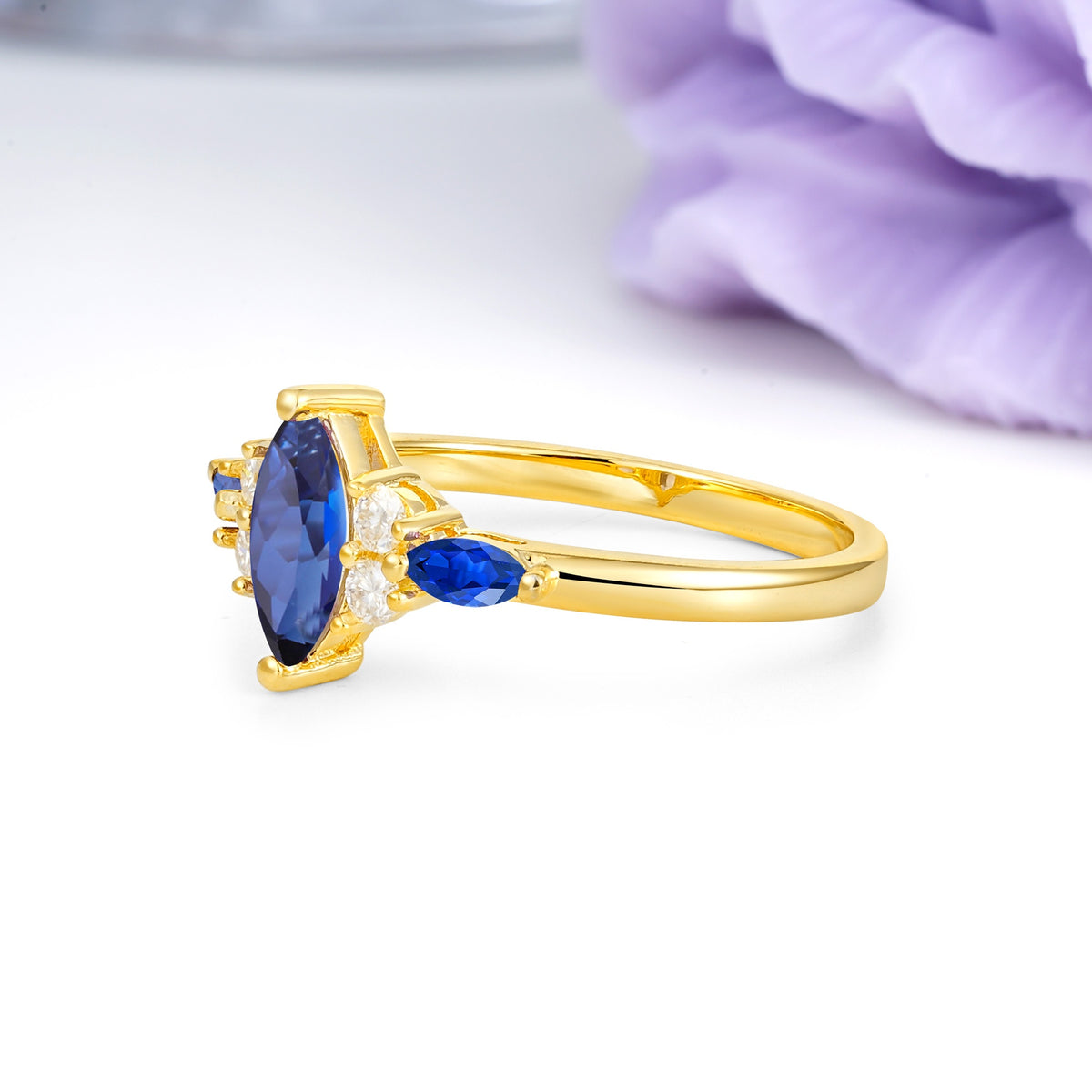 Luxurious 2-Prong Marquise Cut Sapphire Engagement Ring - Additional view