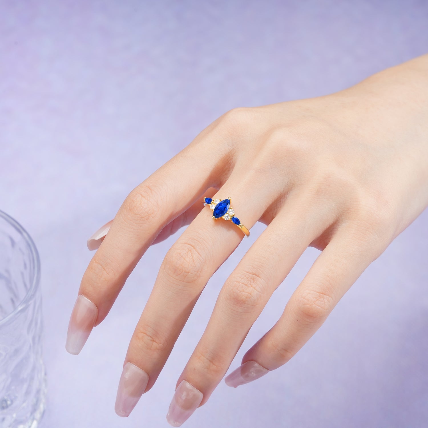 Luxurious 2-Prong Marquise Cut Sapphire Engagement Ring