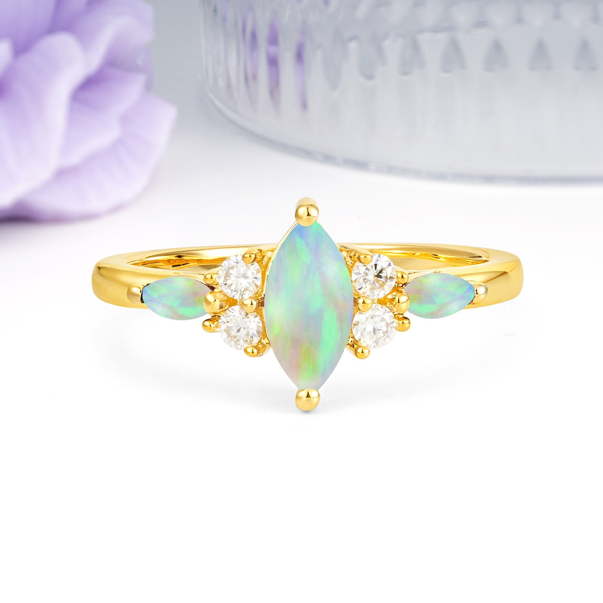 Luxurious 2-Prong Marquise Cut Fire Opal Engagement Ring - Additional view